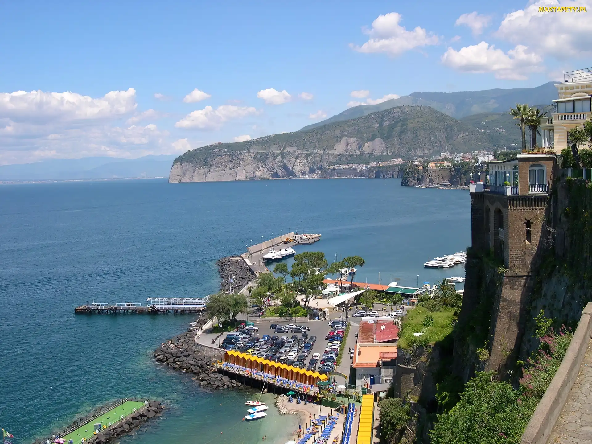 Włochy, Zabudowa, Góry, Woda, Sorrento