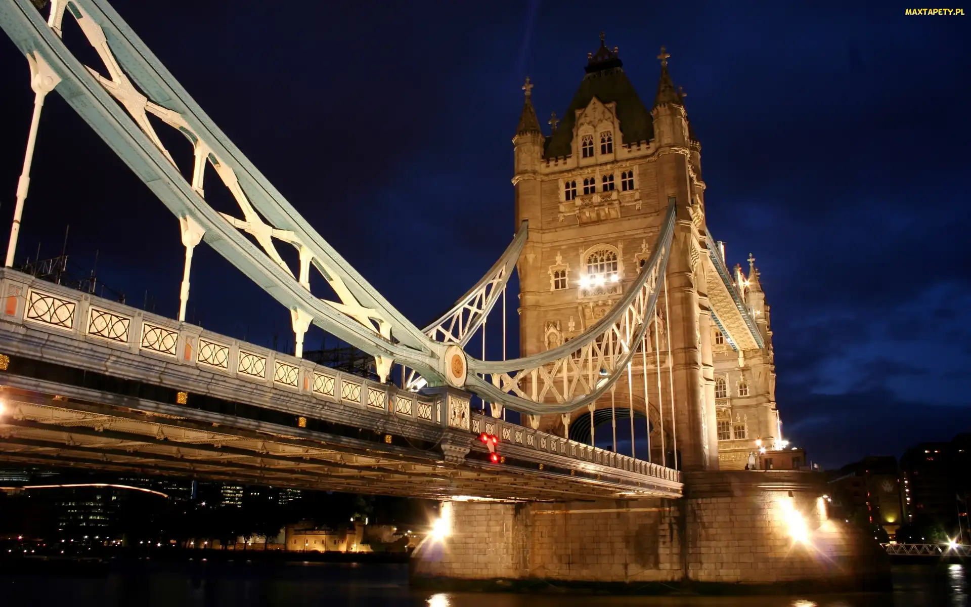 Londyn, Tower Bridge, Most, Noc