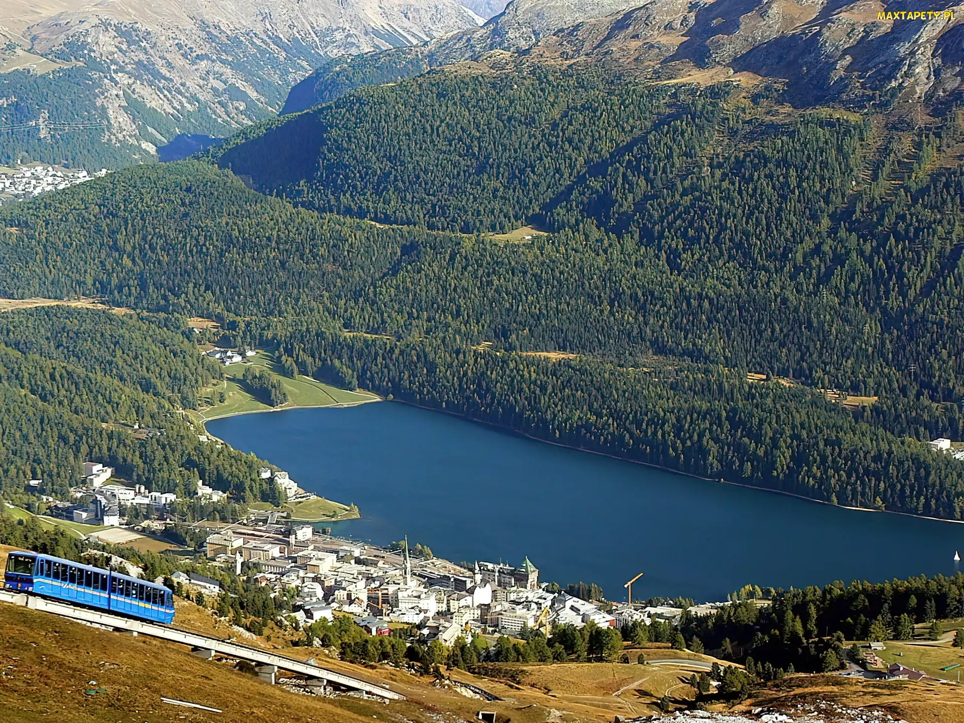 St.Moritz, Pociąg, Góry, Szwajcaria, Engadine