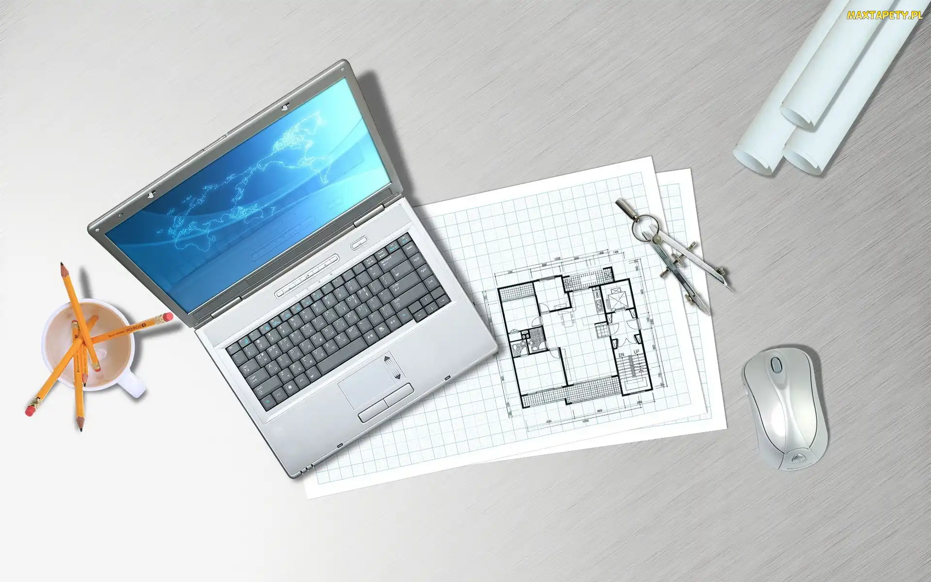 Projekt, Notebook, Stół, Architekta