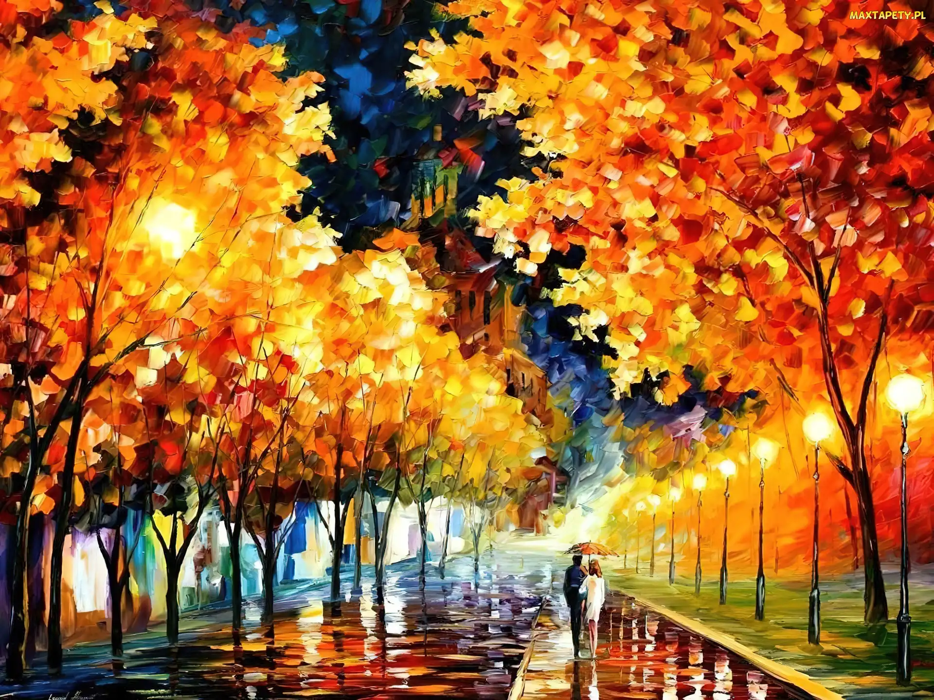Leonid Afremov, Park, Jesień, Spacer