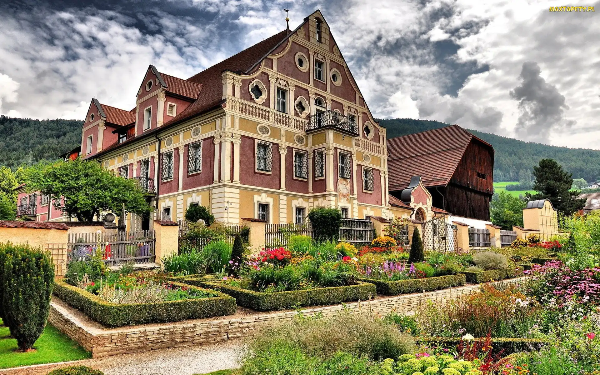Dom, Niebo, Ogródek, Kwiecisty, Ładny