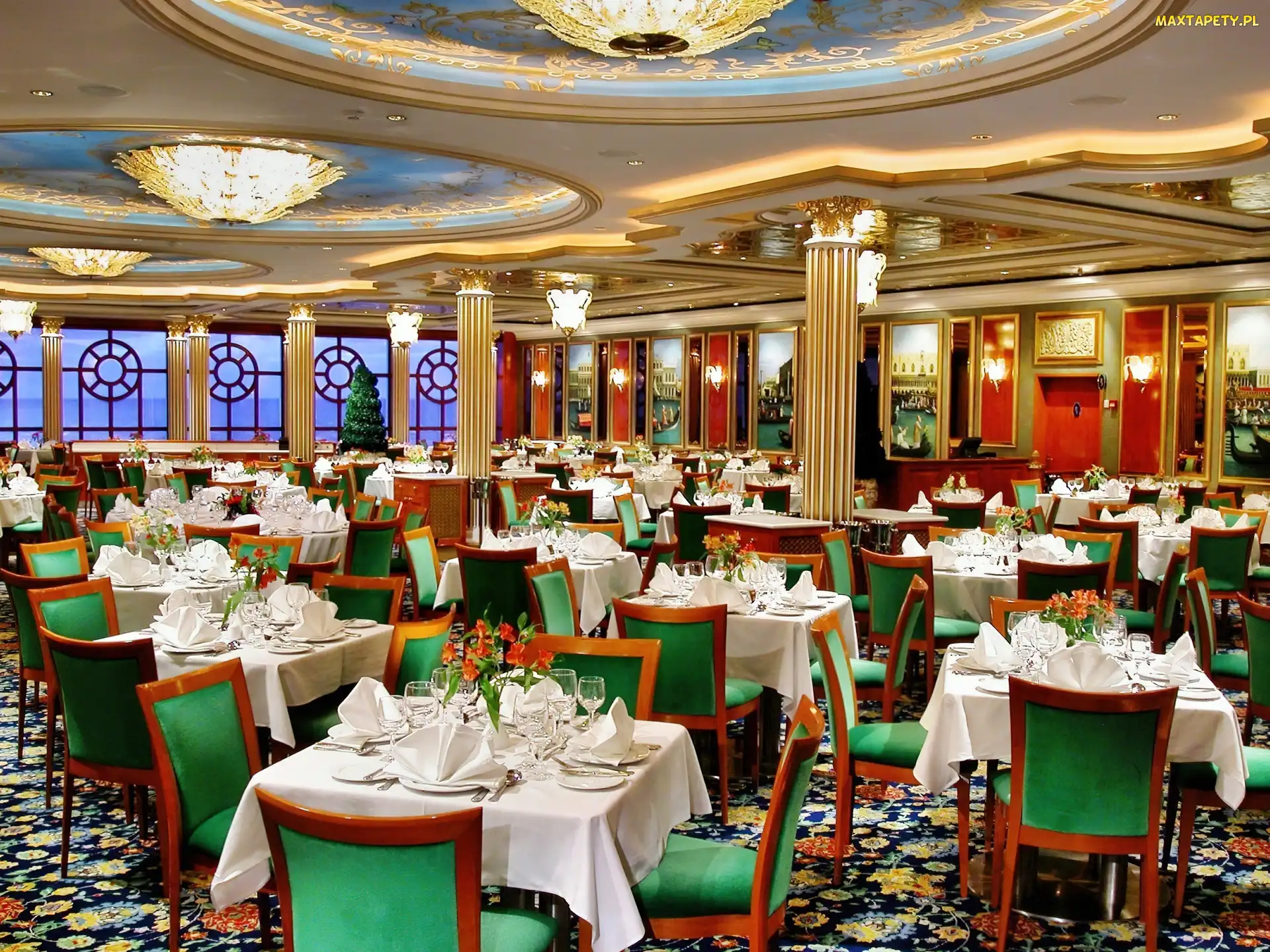 Oświetlenie, Filary, Piękna, Restauracja
