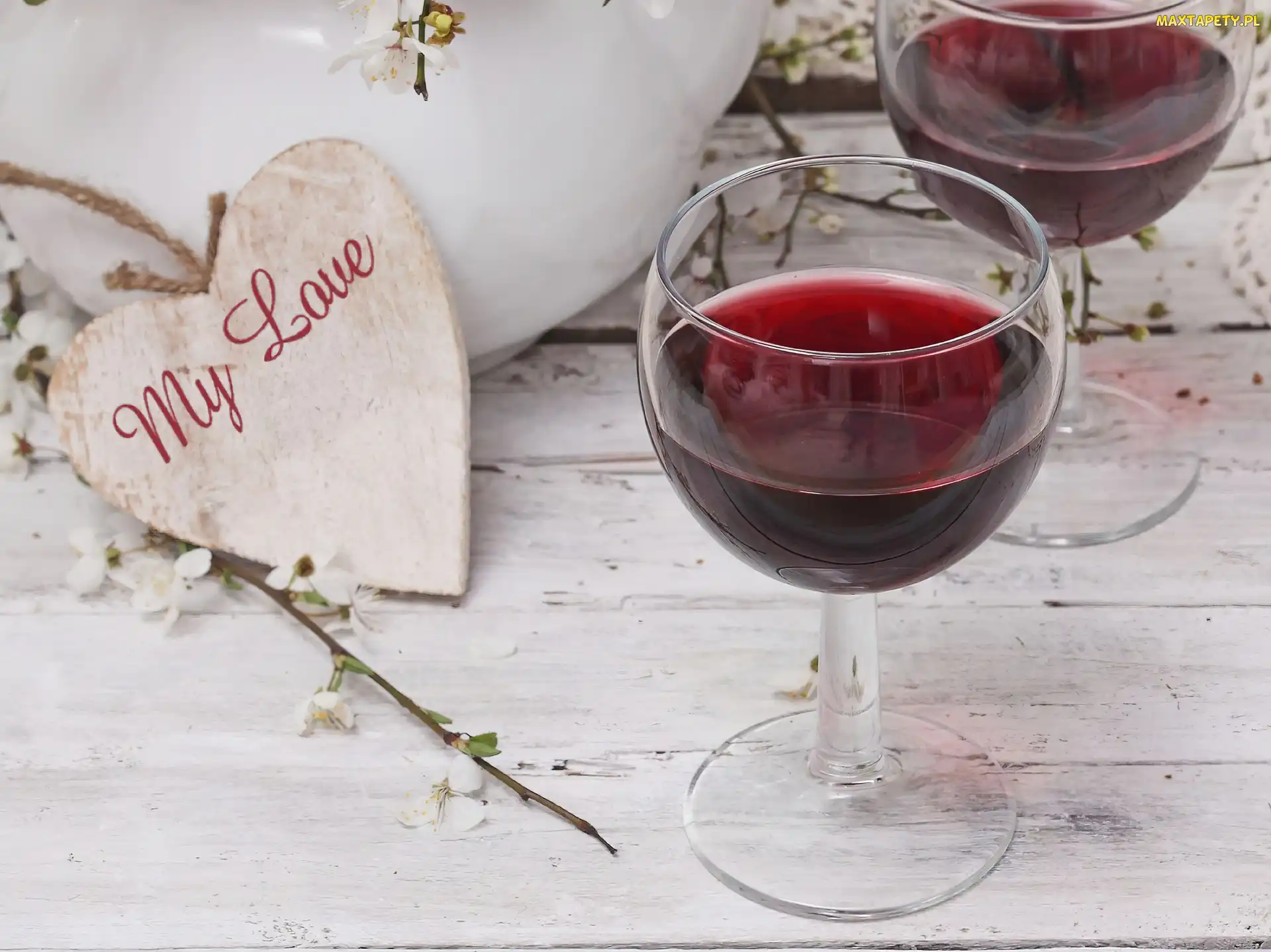 Wino, Miłość, Walentynki, Serduszka, Kieliszki