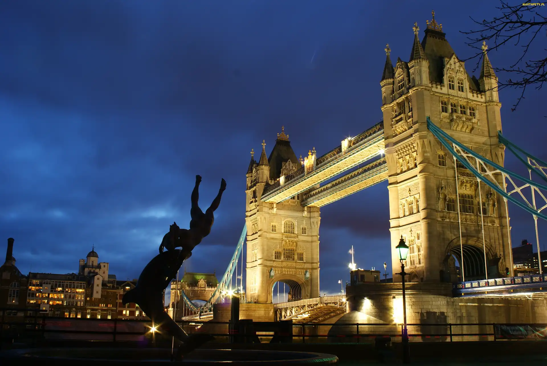Noc, Londyn, Most, Tower Bridge