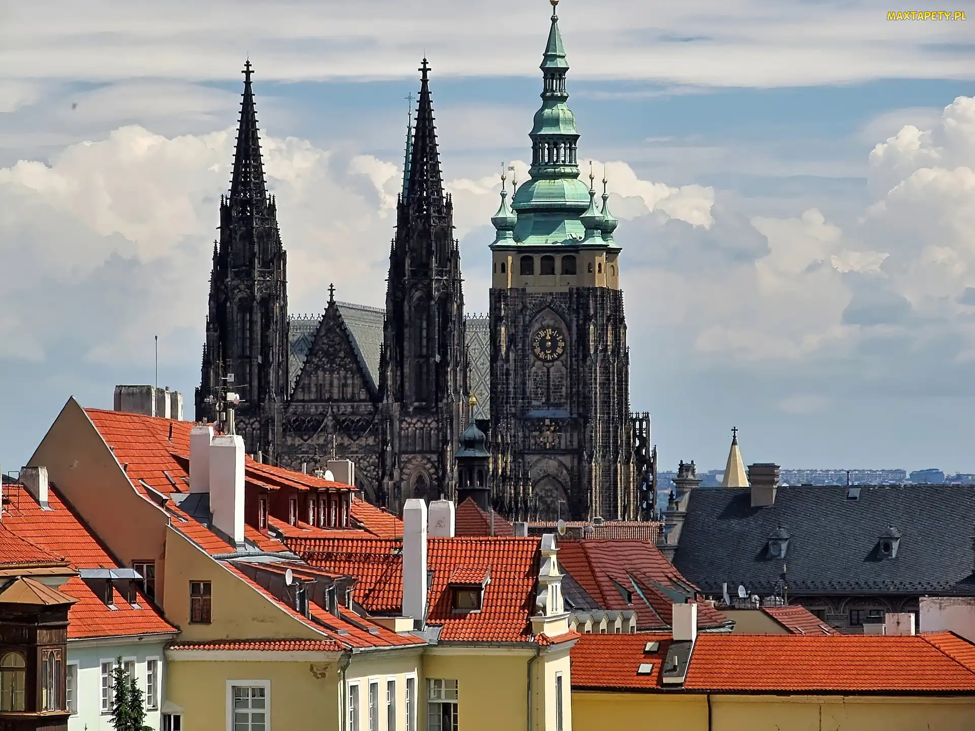 Dachy, Domy, Praga, Chmury, Św. Witta, Czechy, Katedra