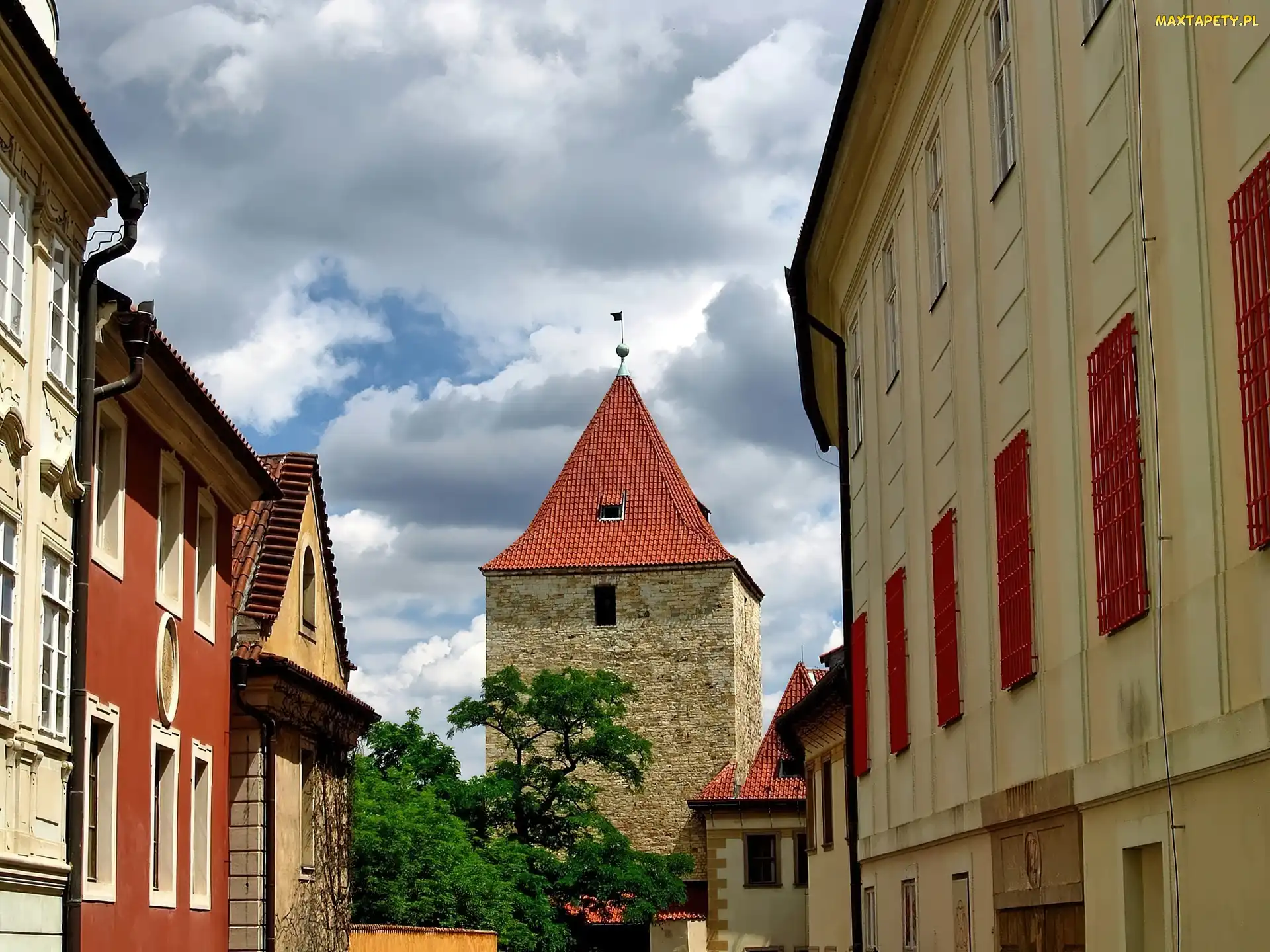 Chmury, Akacja, Zabytki, Praga, Domy, Ulica