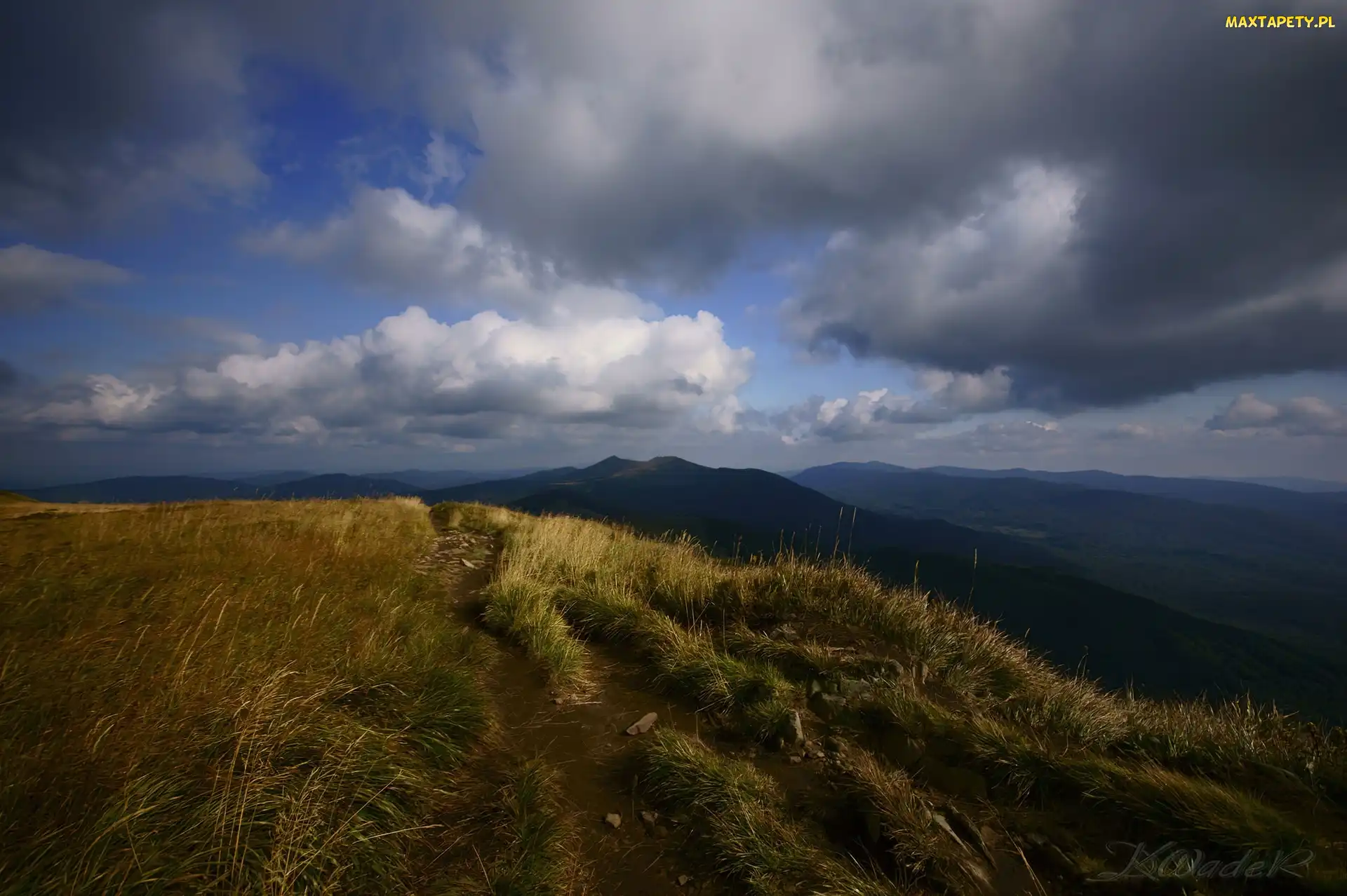 Bieszczady, Chmury, Trawa, Góry