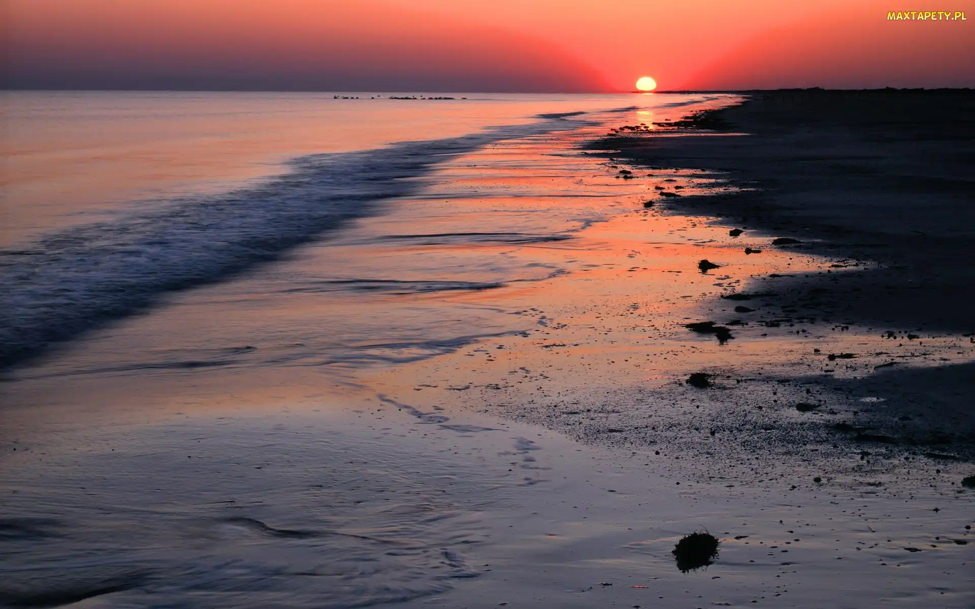 Morze, Słońca, Zachód, Plaża