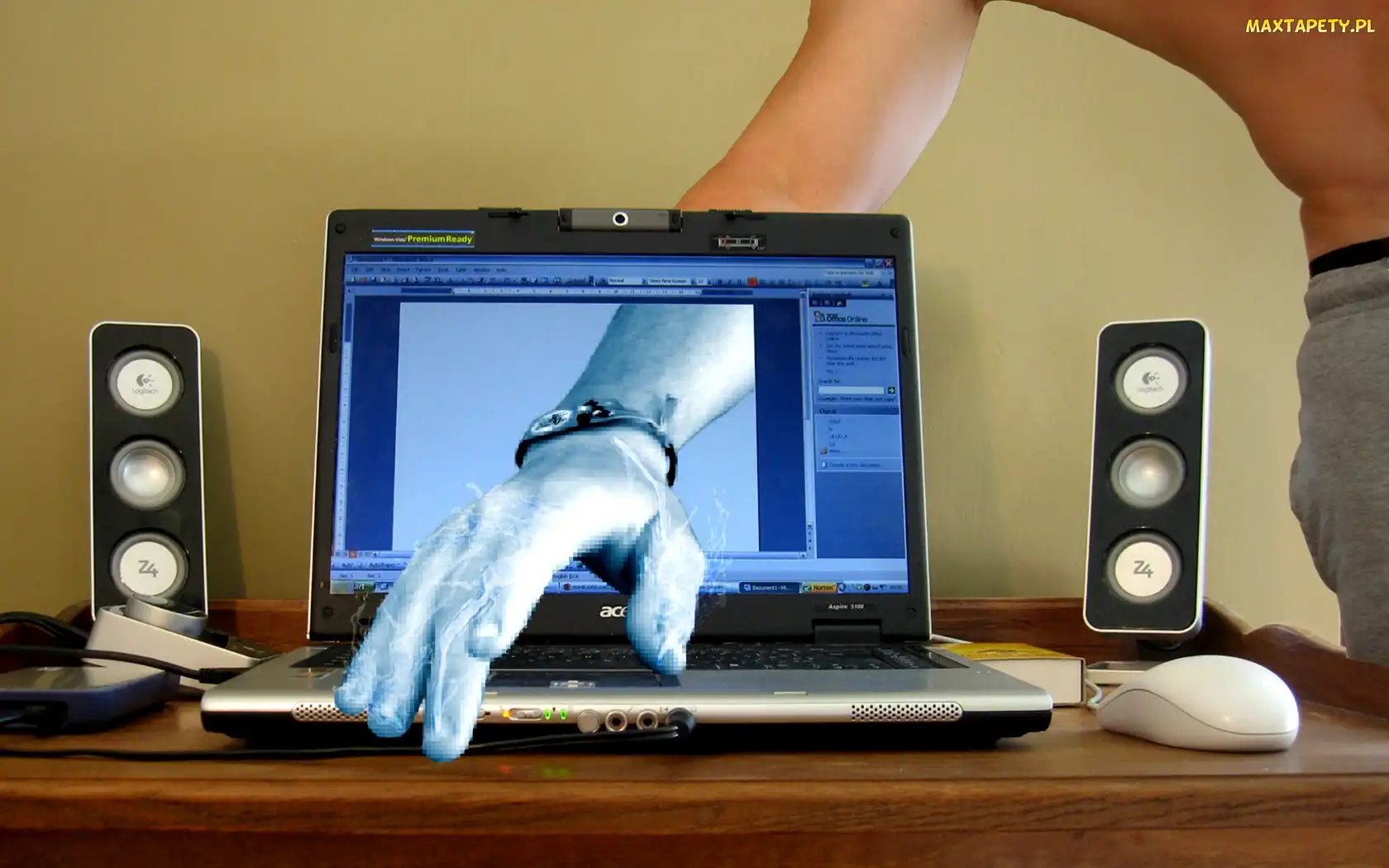 Ręka, 4D, Laptop, Monitor