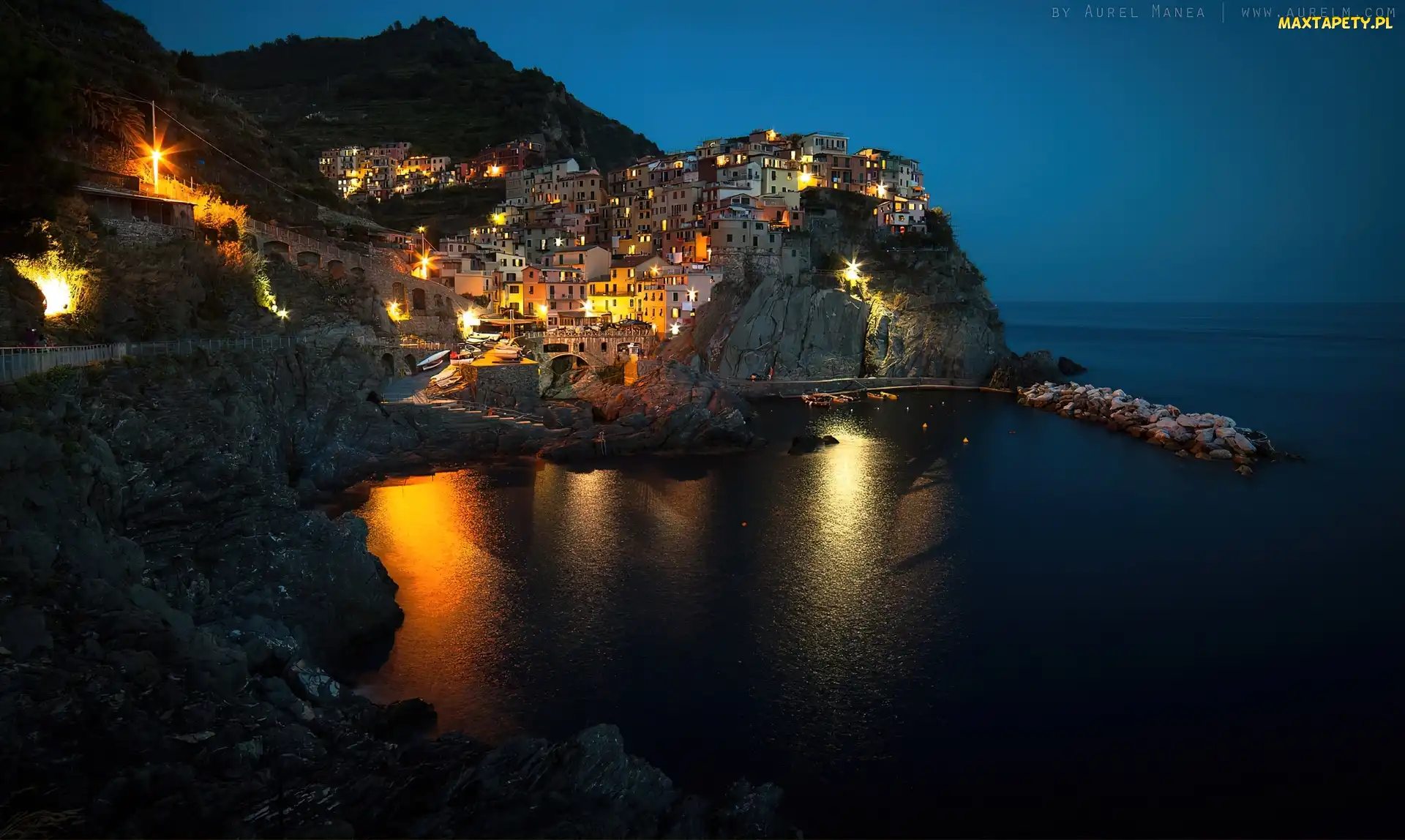 Manarola, Noc, Wybrzeże, Włochy