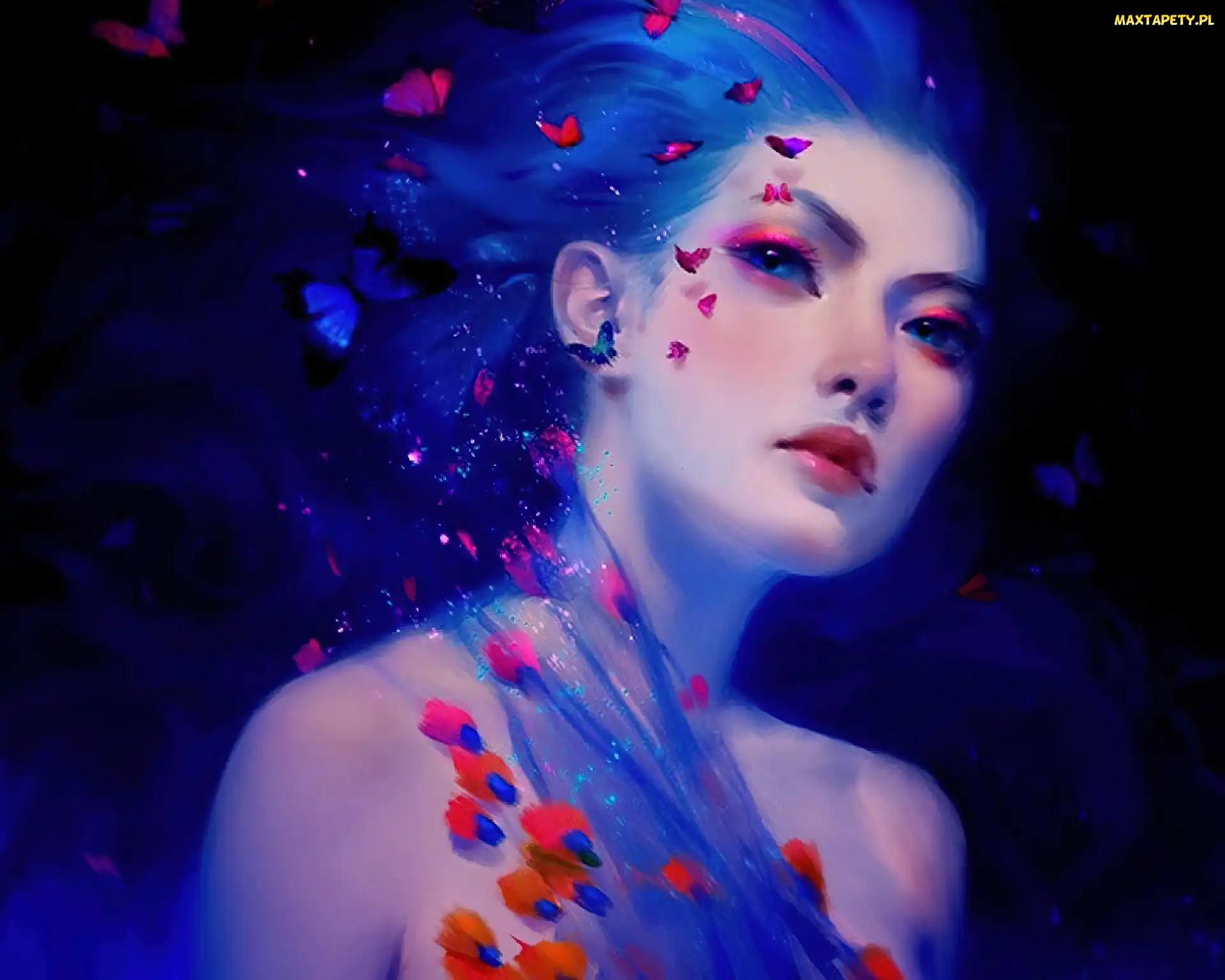Fantasy, Motyle, Świetliki, Kobieta, Grafika