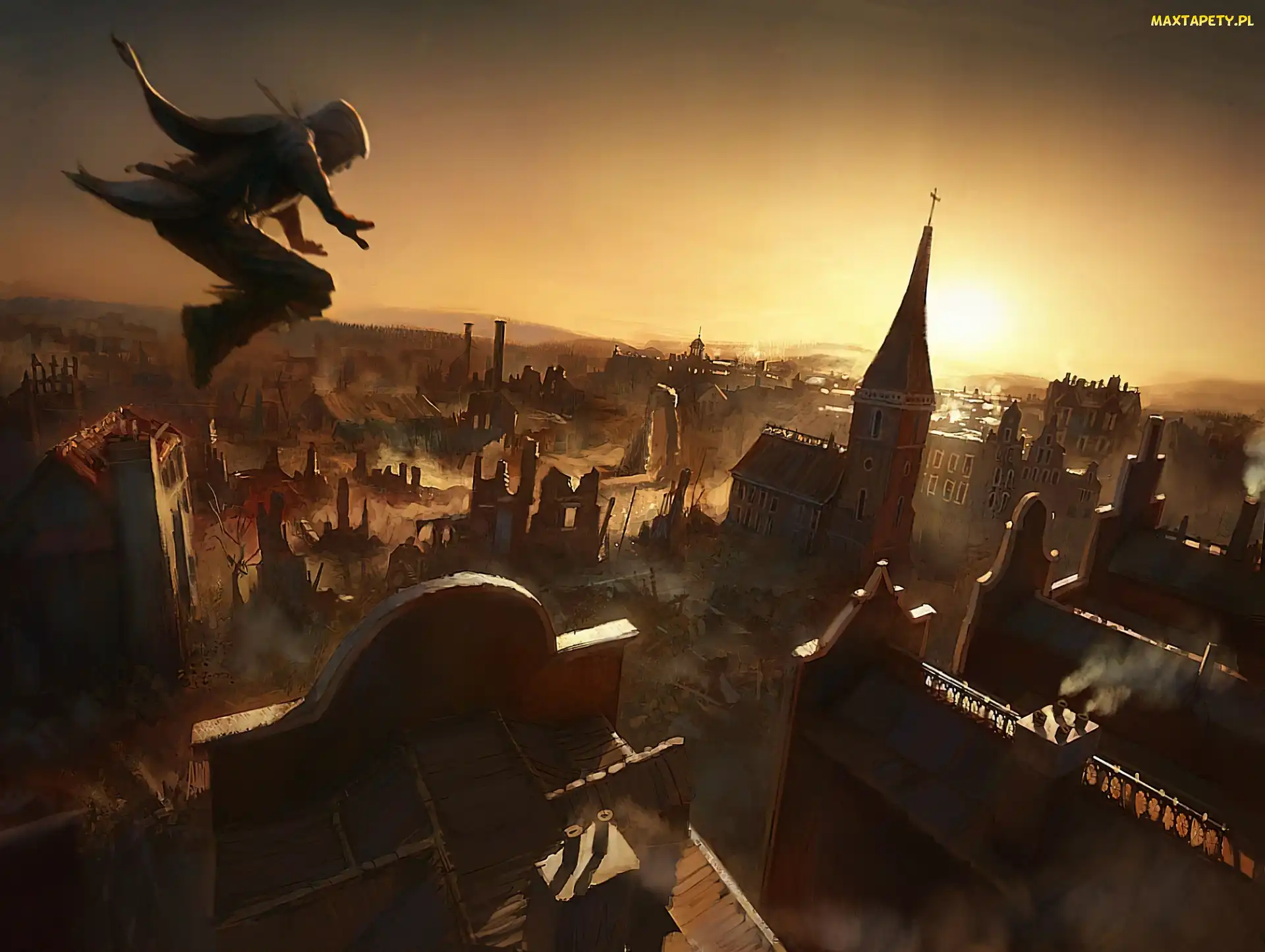 Skok, Zachód słońca, Budynku, Z, Assassin Creed 3