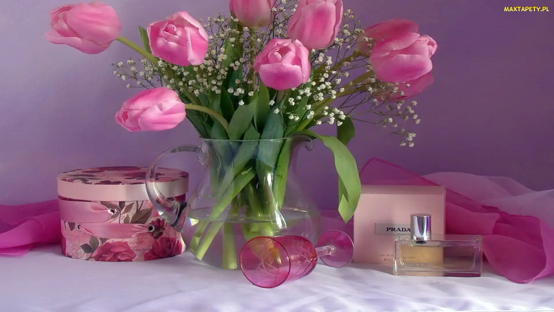 Wazon, Prada, Tulipany, Perfumy, Różowe