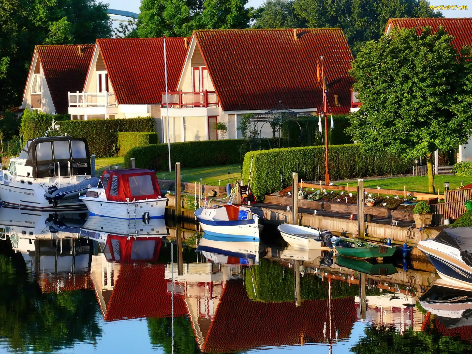 Holandia, Rzeka, Domki, Łodzie