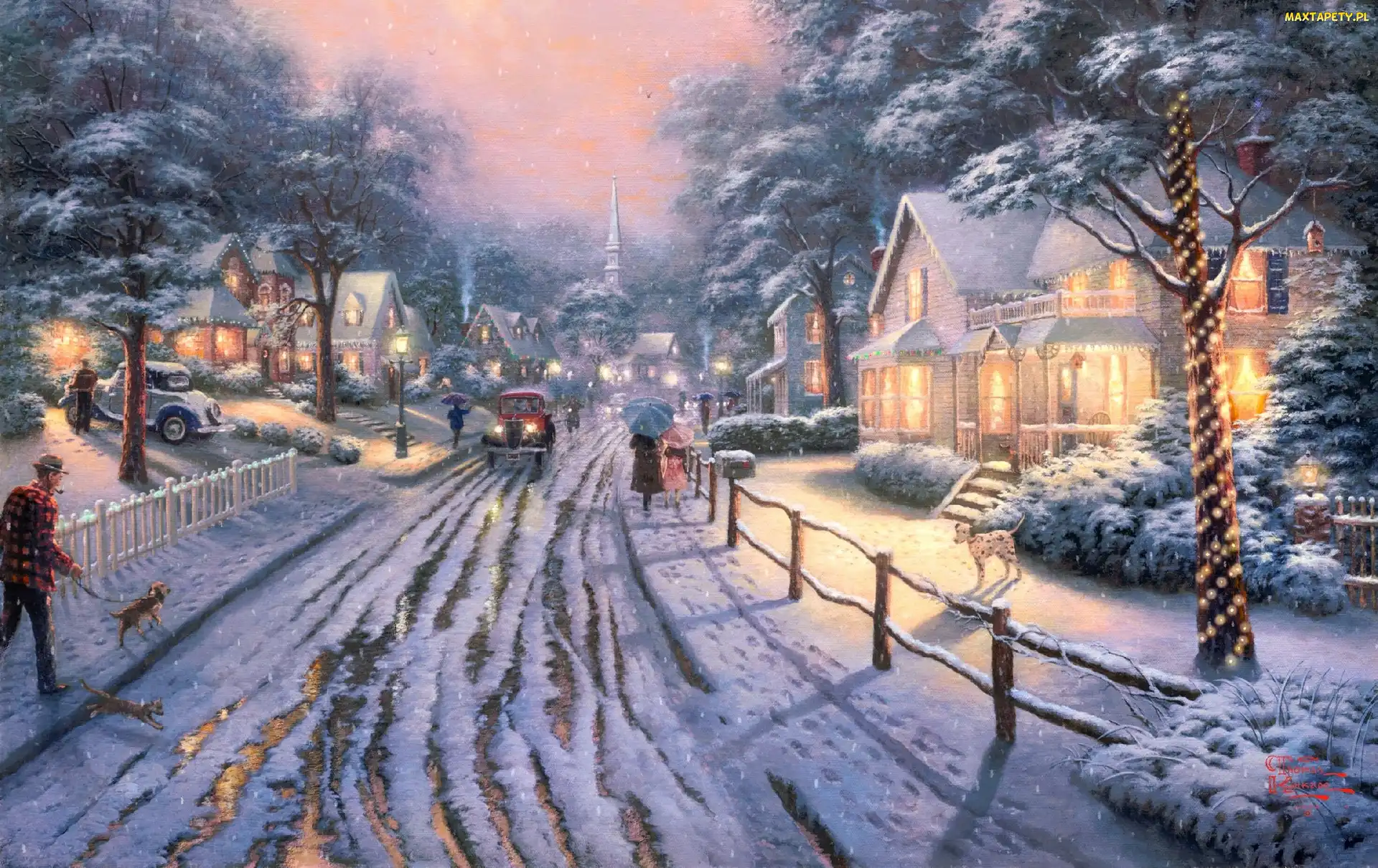 Ulica, Thomas Kinkade, Malarstwo, Miasteczko, Zima