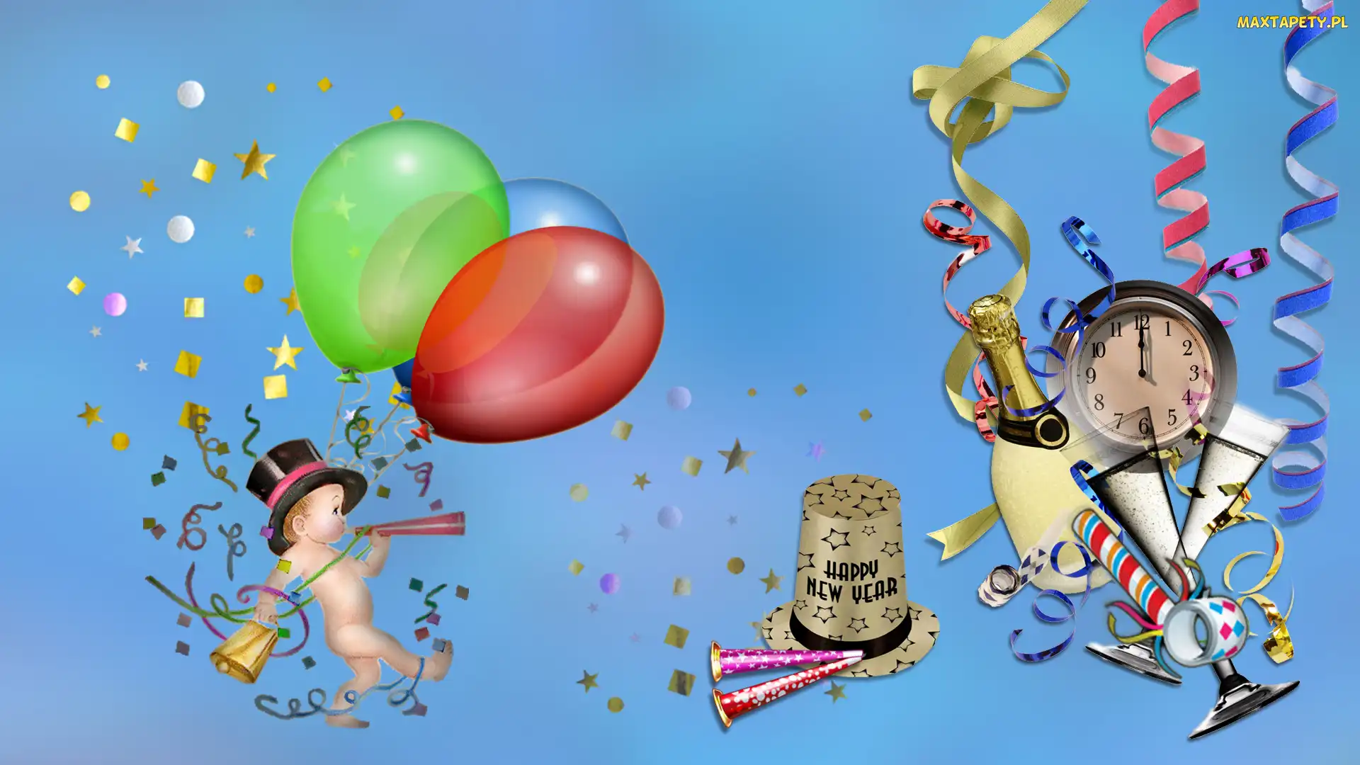 Ozdoby, Szampan, Nowy Rok, Balony