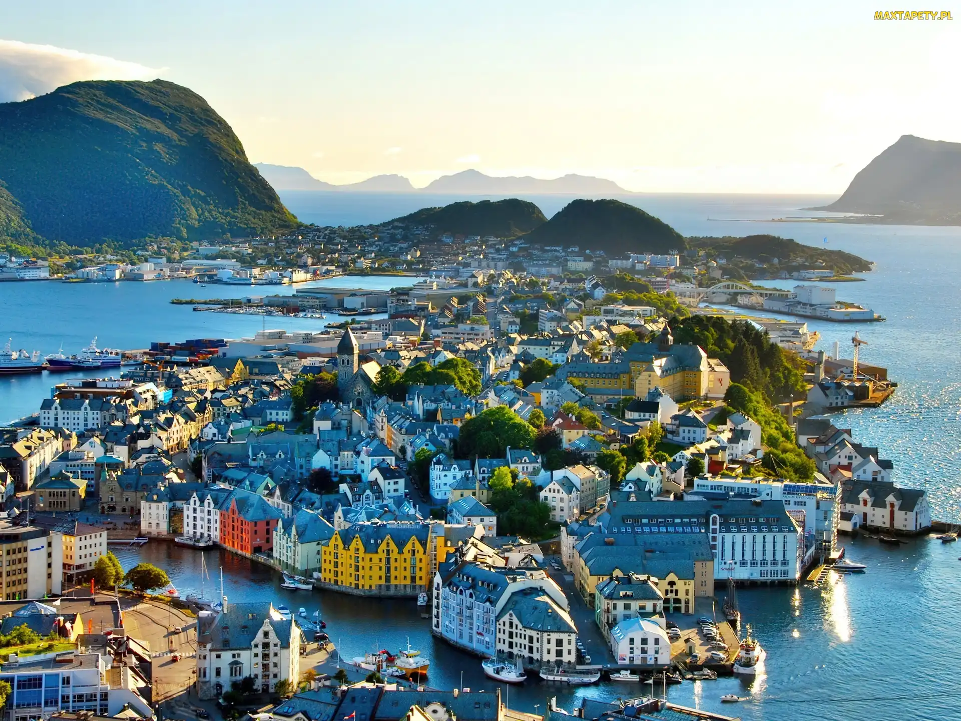 Panorama, Norwegia, Alesund, Miasta, Morze