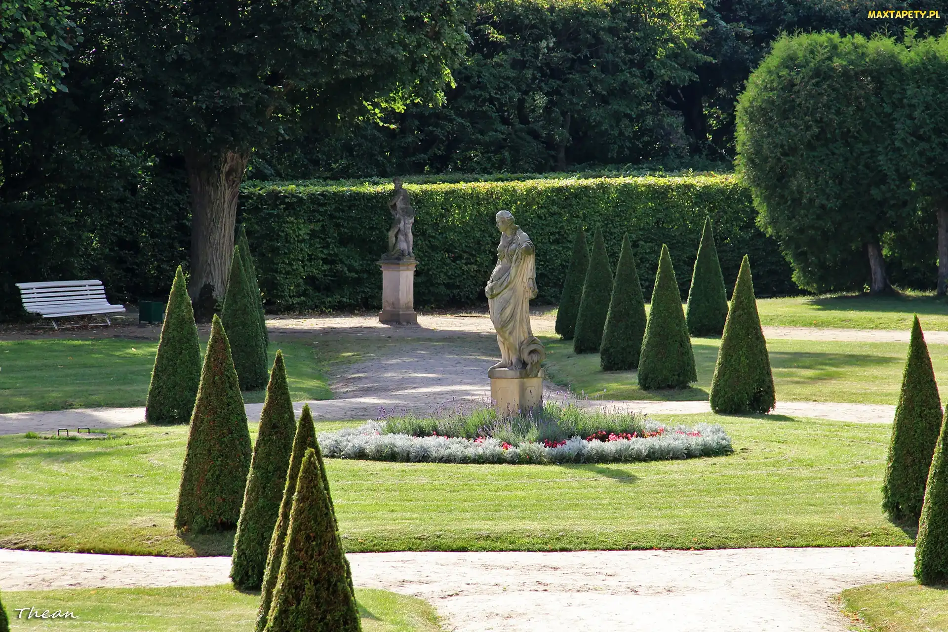 Rogalin, Krzewy, Drzewa, Posąg, Park Raczyńskich
