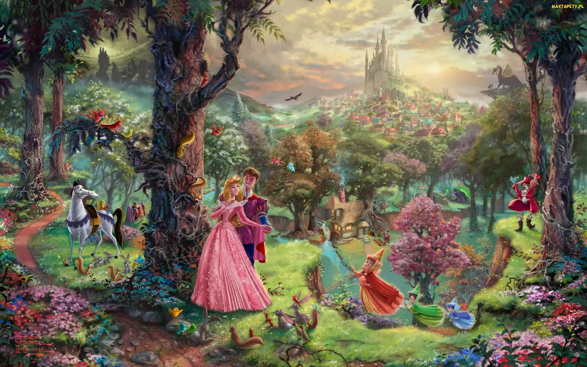 Las, Wróżki, Disney, Thomas Kinkade, Śpiąca Królewna, Sleeping Beauty