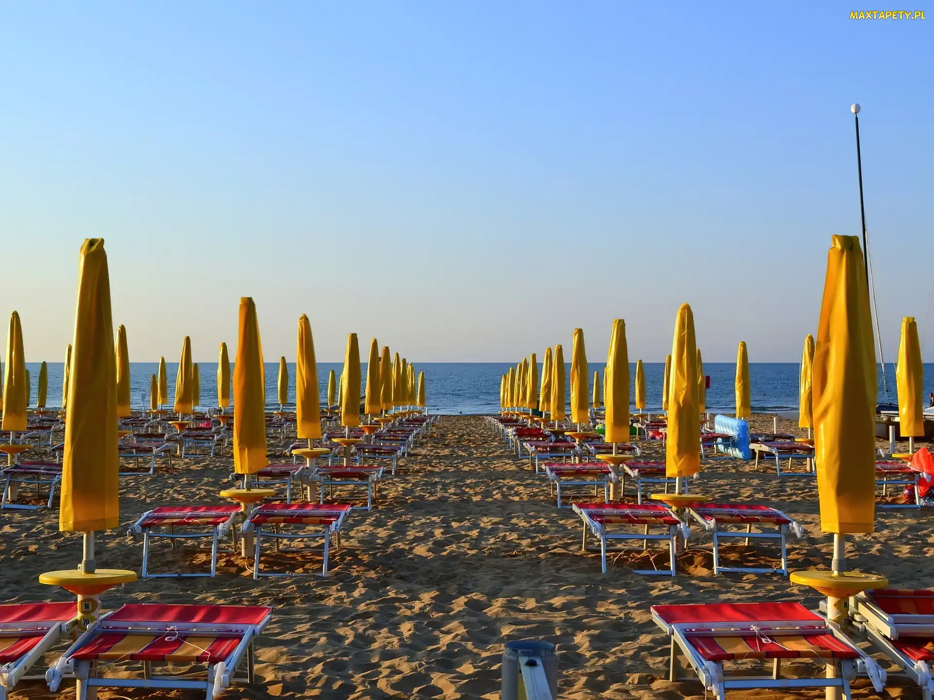 Plaża, Wakacje, Parasole, Żółte, Morze