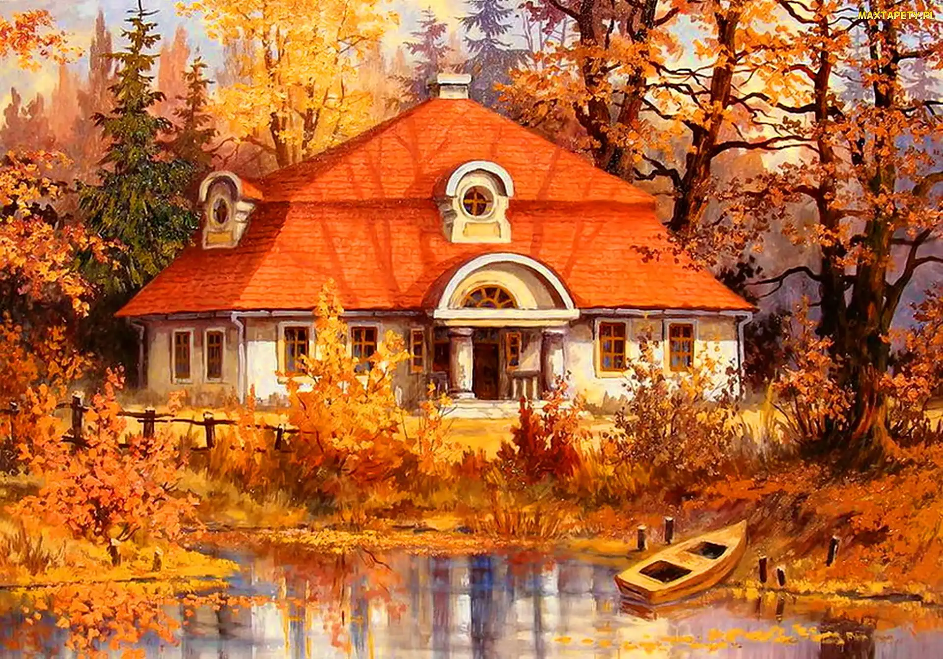 Jezioro, Drzewa, Dom