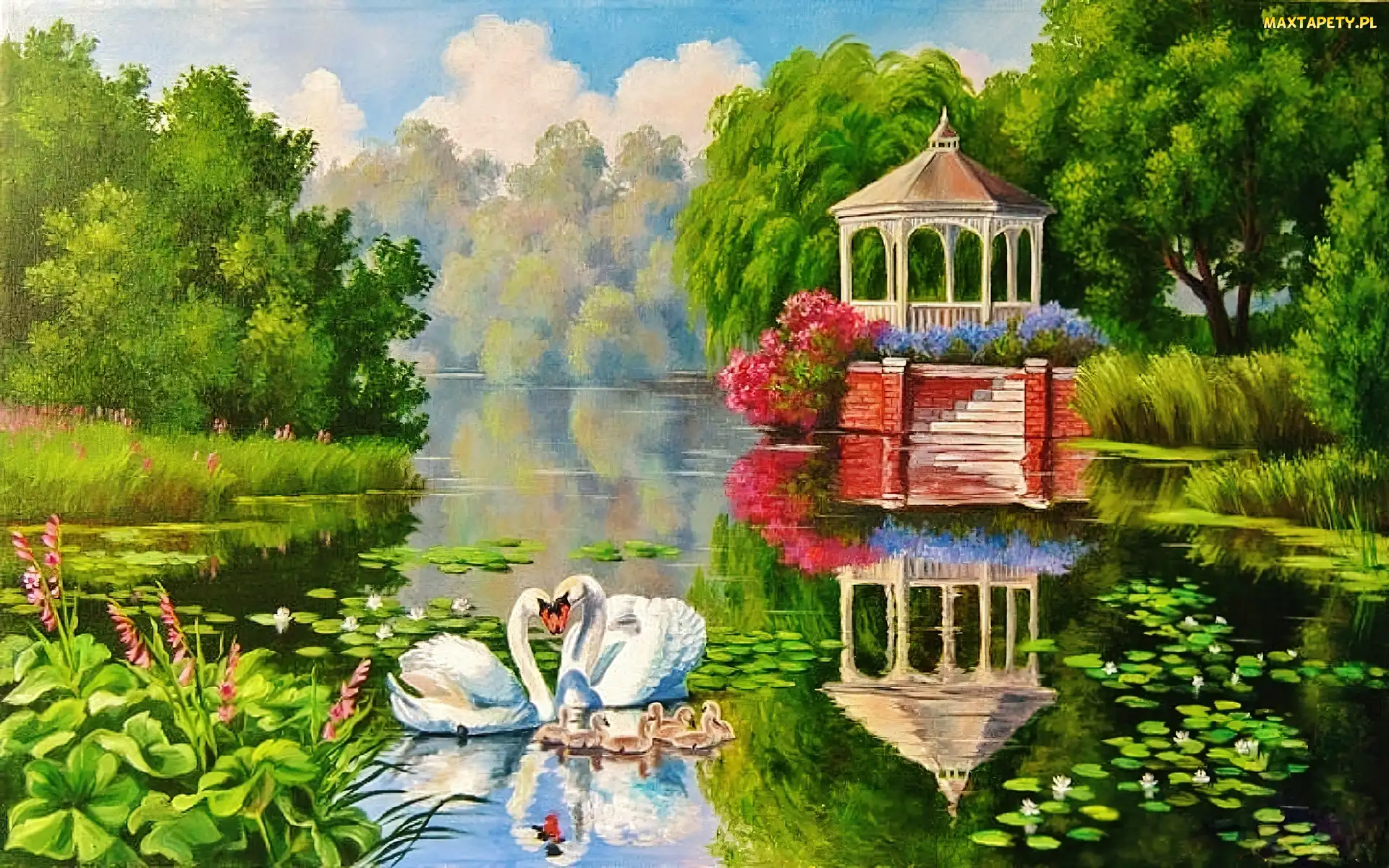 Altana, Łabędzie, Jezioro, Park