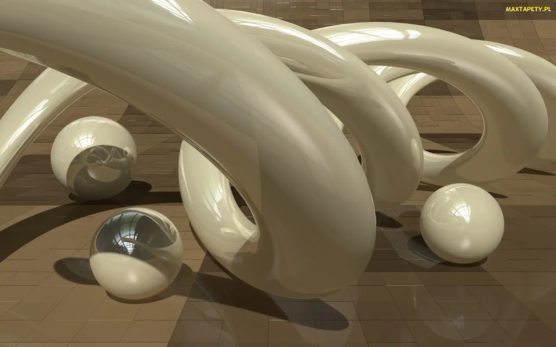 Grafika 3D, Spirala, Białe, Kulki