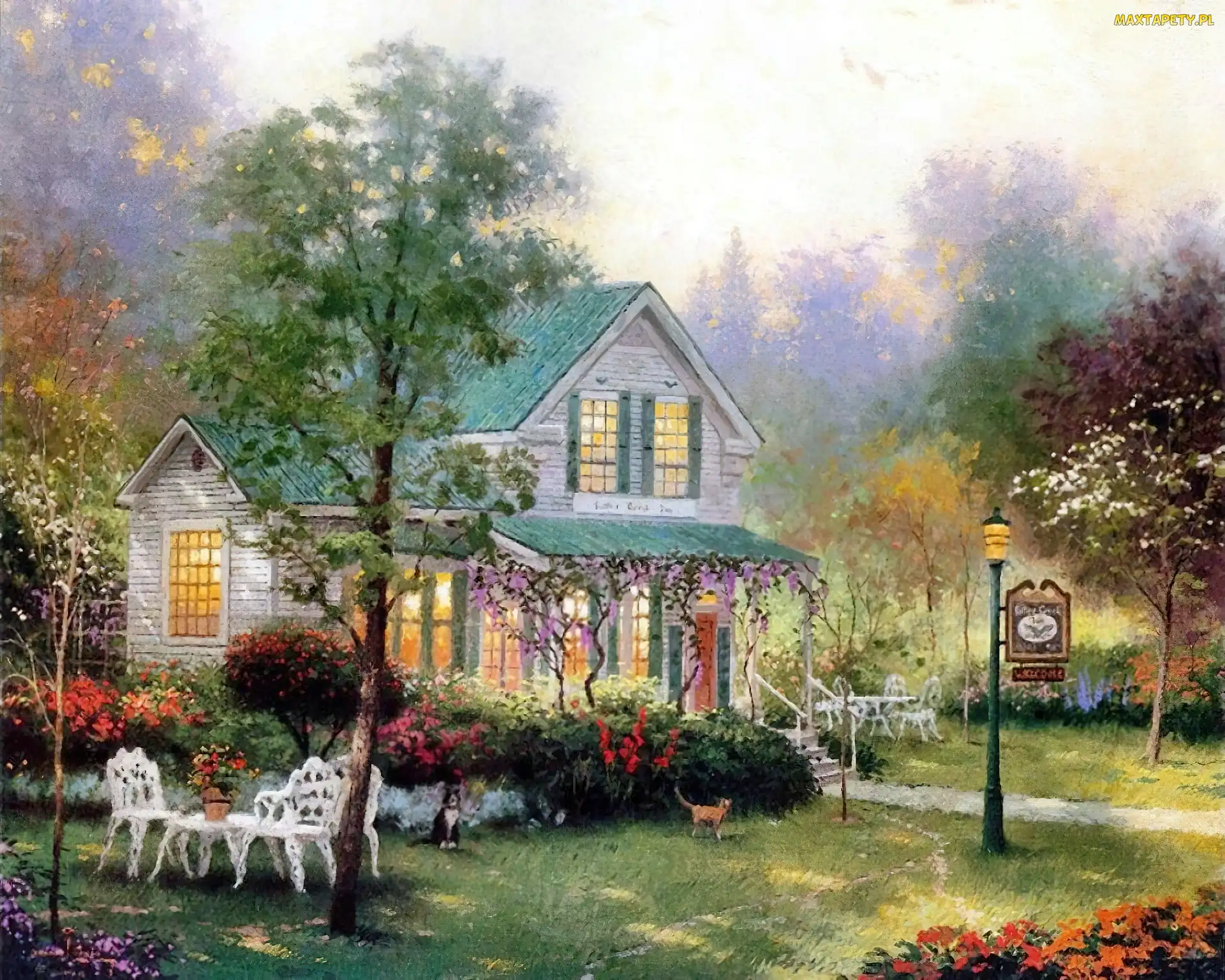 Reprodukcja, Lato, Dom, Thomas Kinkade, Obraz