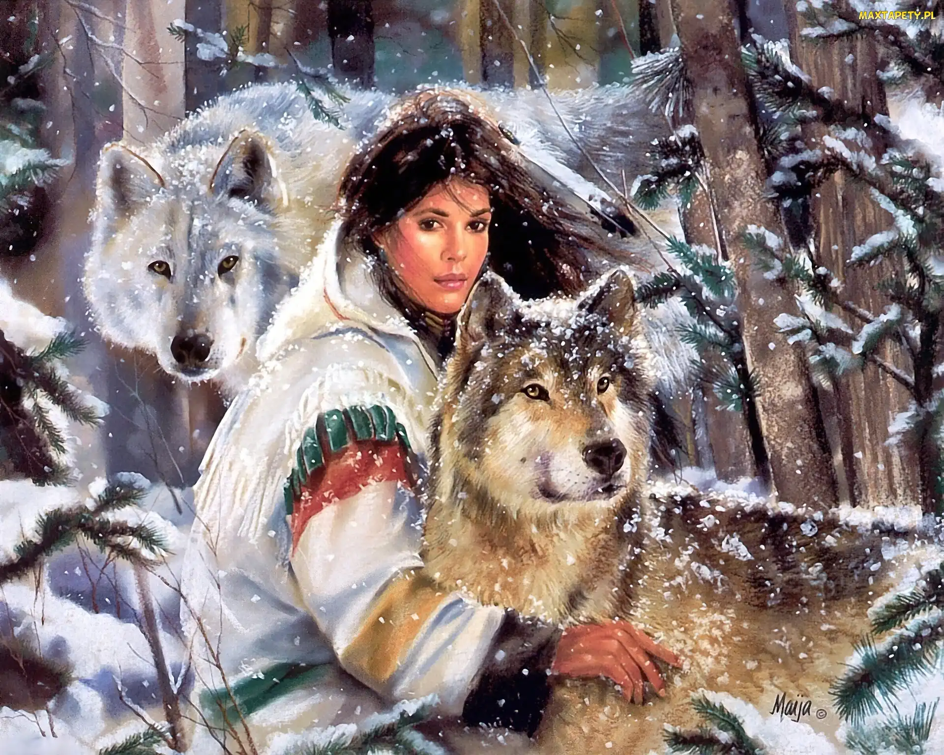 Indianka, Zima, Wilki, Dwa, Dziewczyna