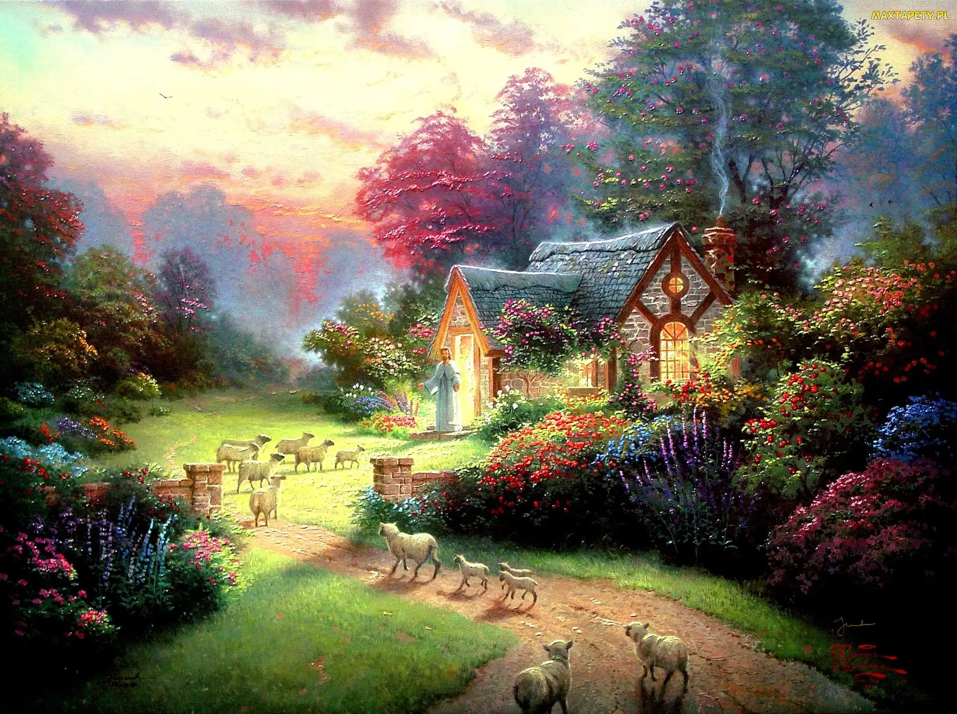 Thomas Kinkade, Owieczki, Dom, Droga