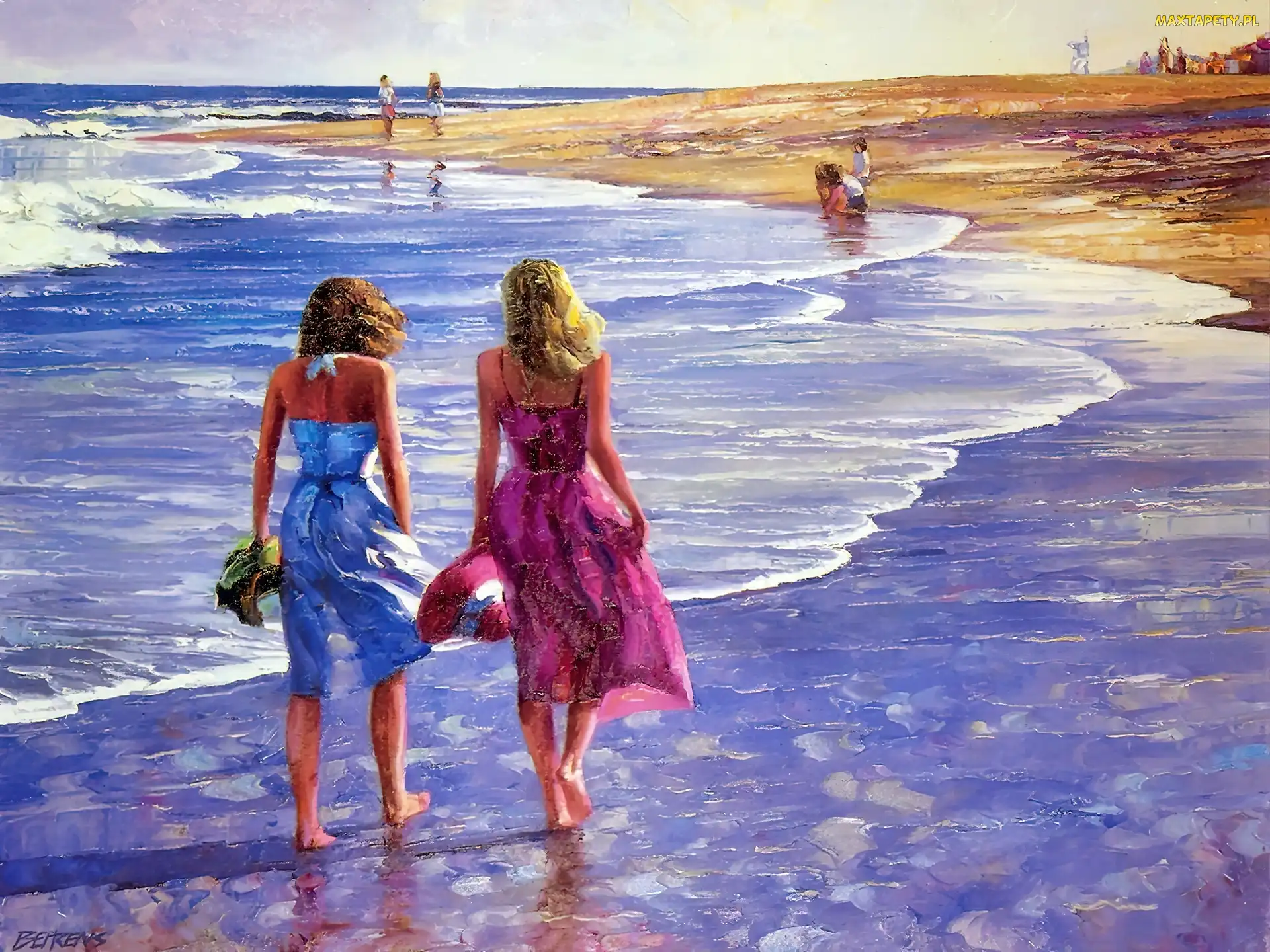 Dziewczyny, Dwie, Morze, Plaża