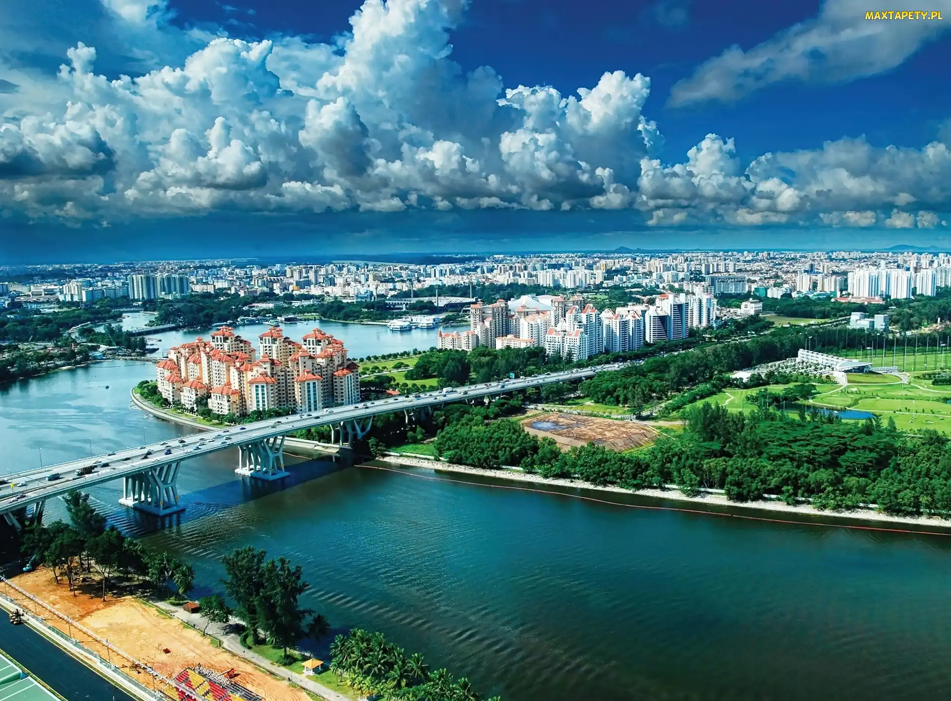 Rzeka, Miasta, Panorama, Most, Singapur