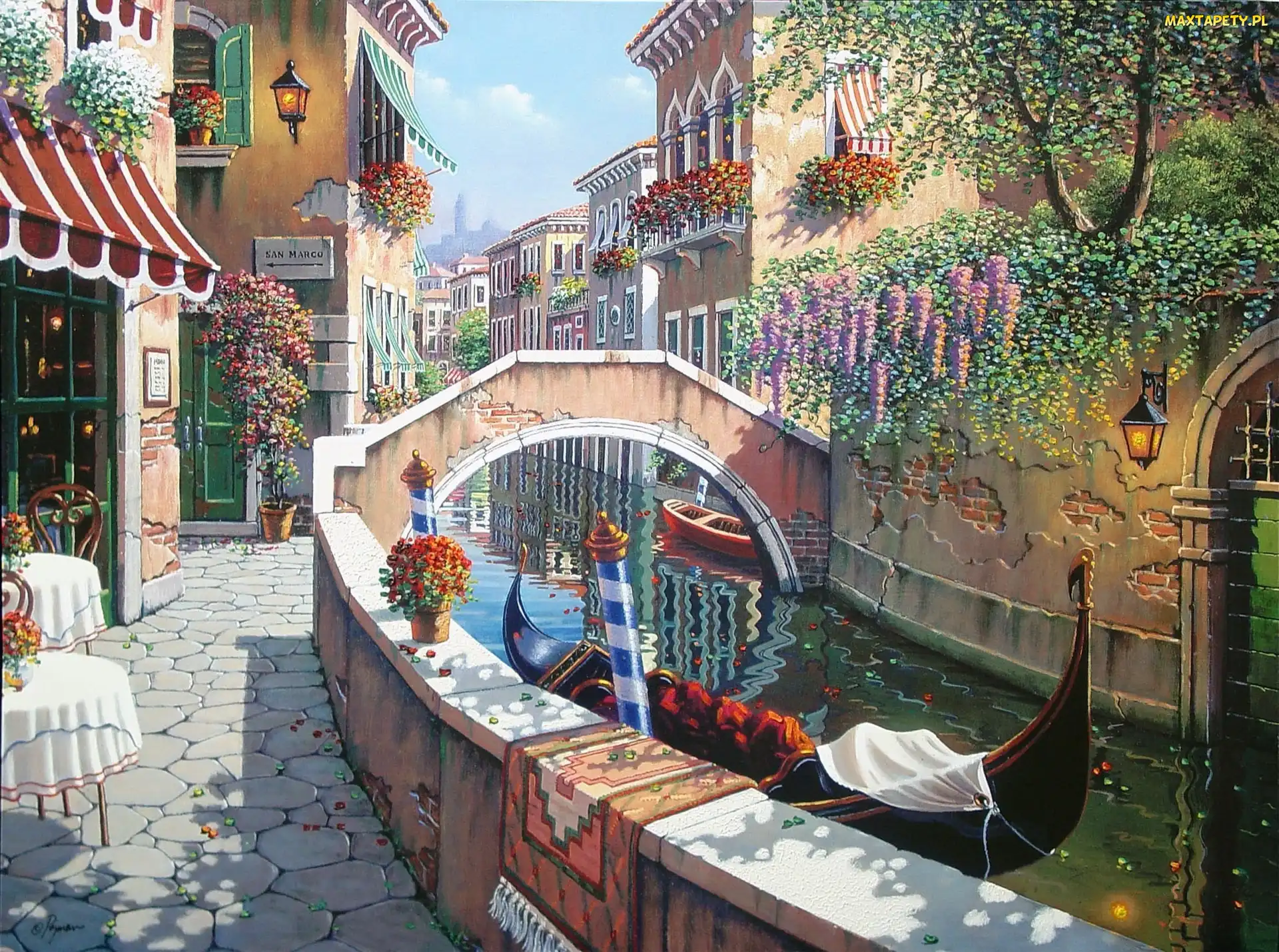 Gondola, Kanał, Domy, Most