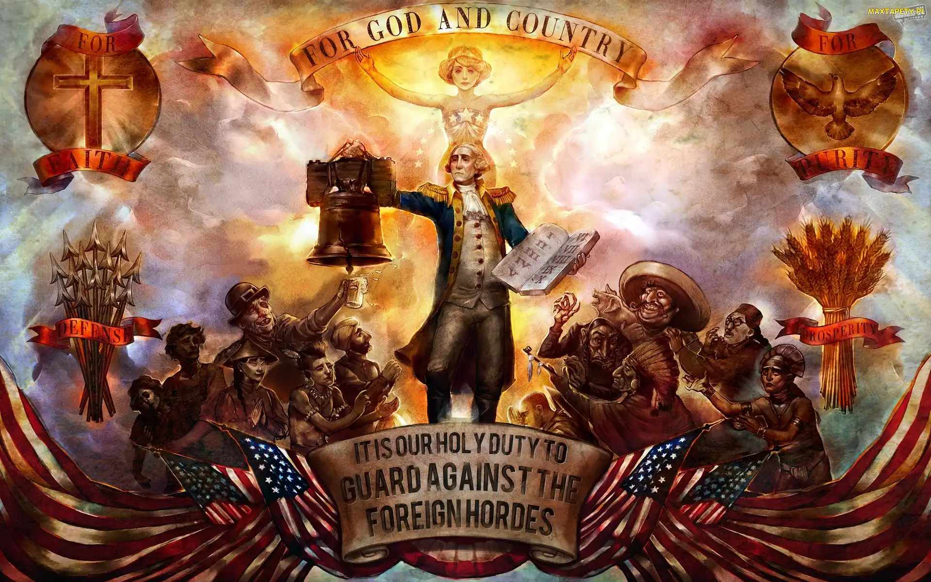 Ludzie, Napis, Bioshock Infinite, Wstęga