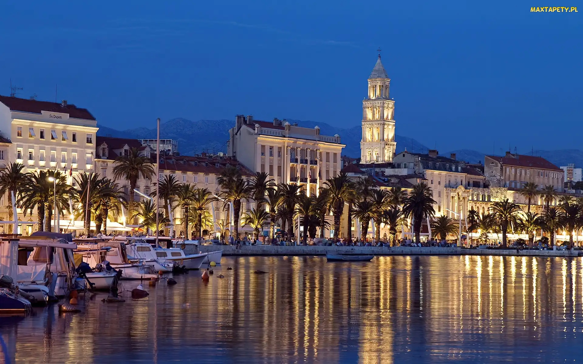 Jachty, Nabrzeże, Panorama, Split, Miasta, Wieczór