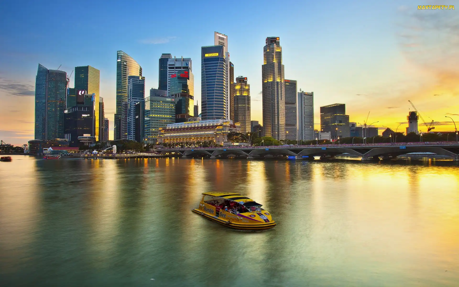 Singapur, Statek, Drapacze, Chmur