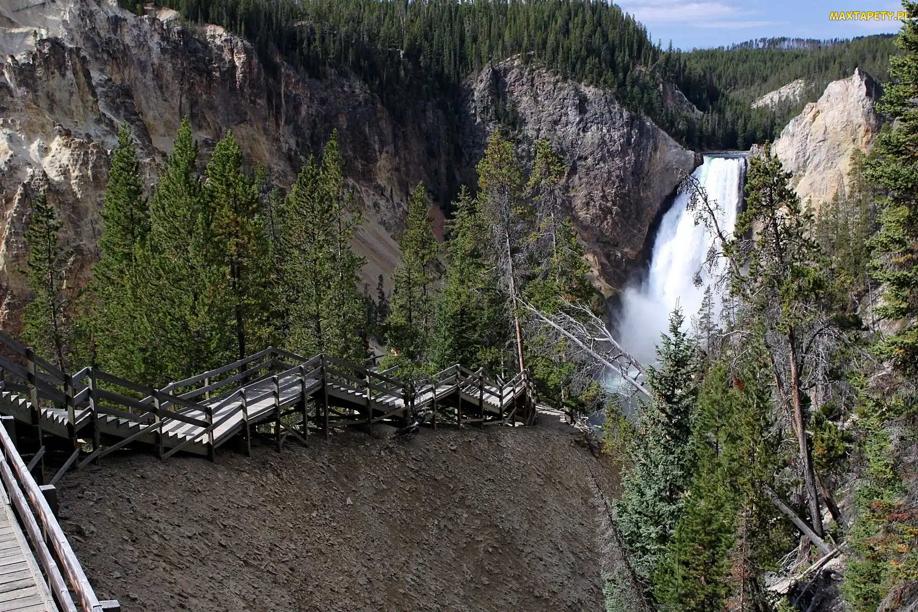 Park Narodowy Yellowstone, Upper Falls, Wodospad, Góry, Stany Zjednoczone