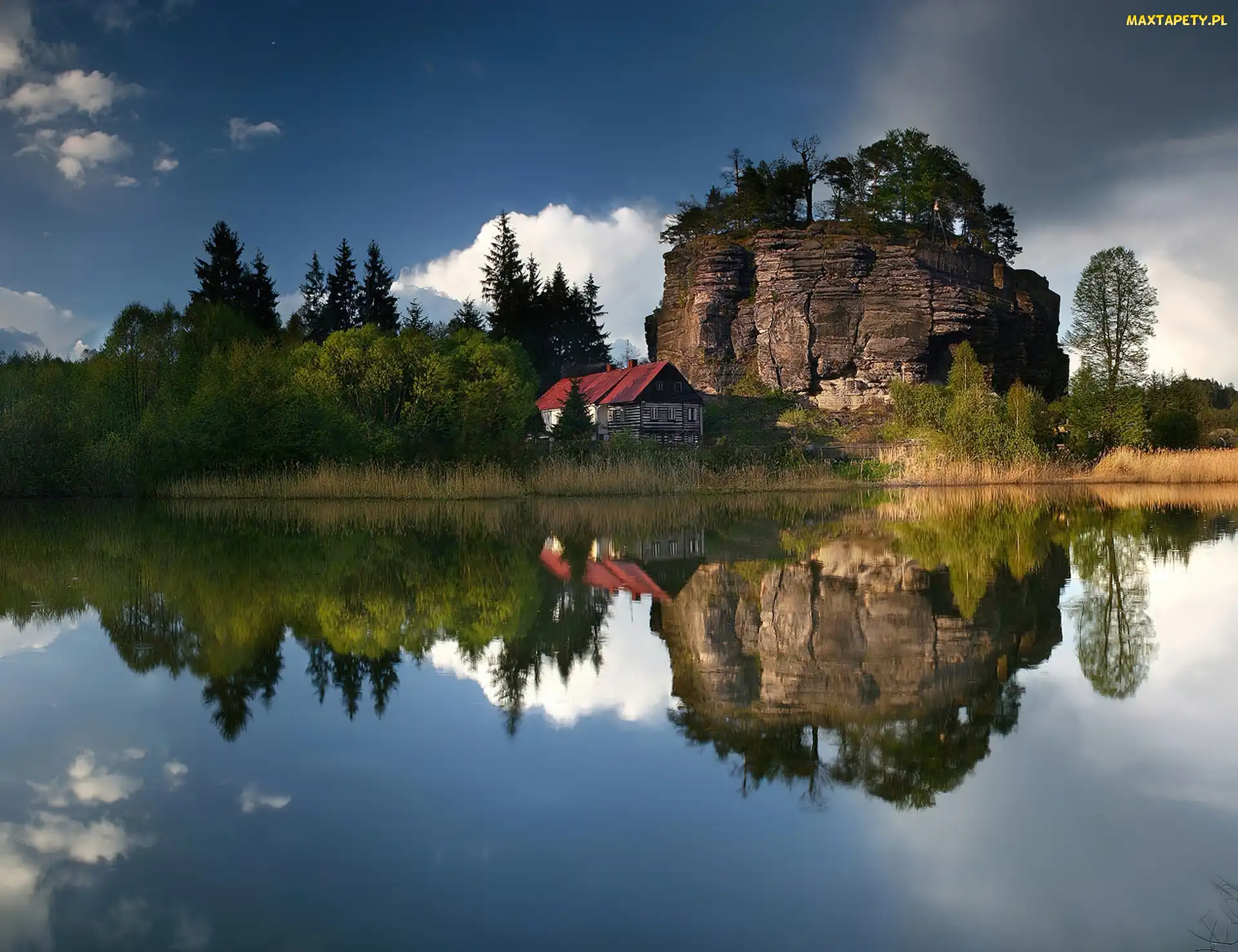 Dom, Las, Jezioro, Skała