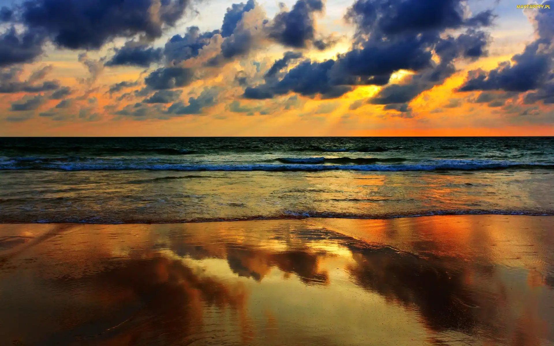 Zachód, Plaża, Morze, Słońca