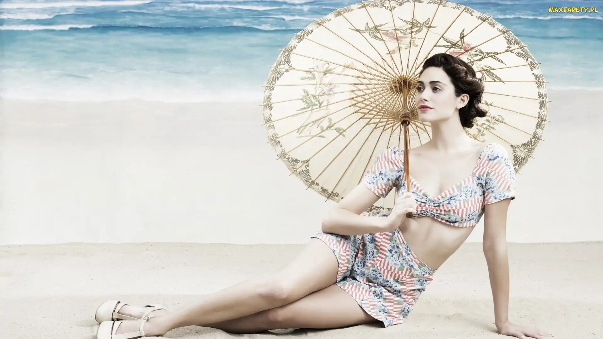 Plaża, Parasol, Retro, Kobieta