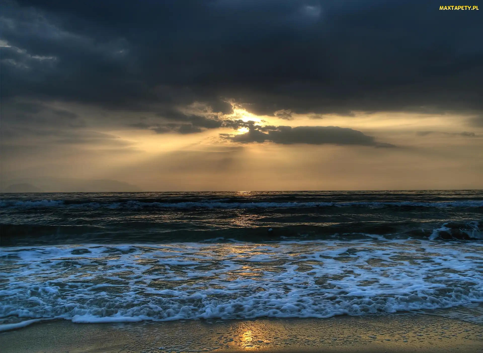 Promienie, Przebijające, Morze, Plaża