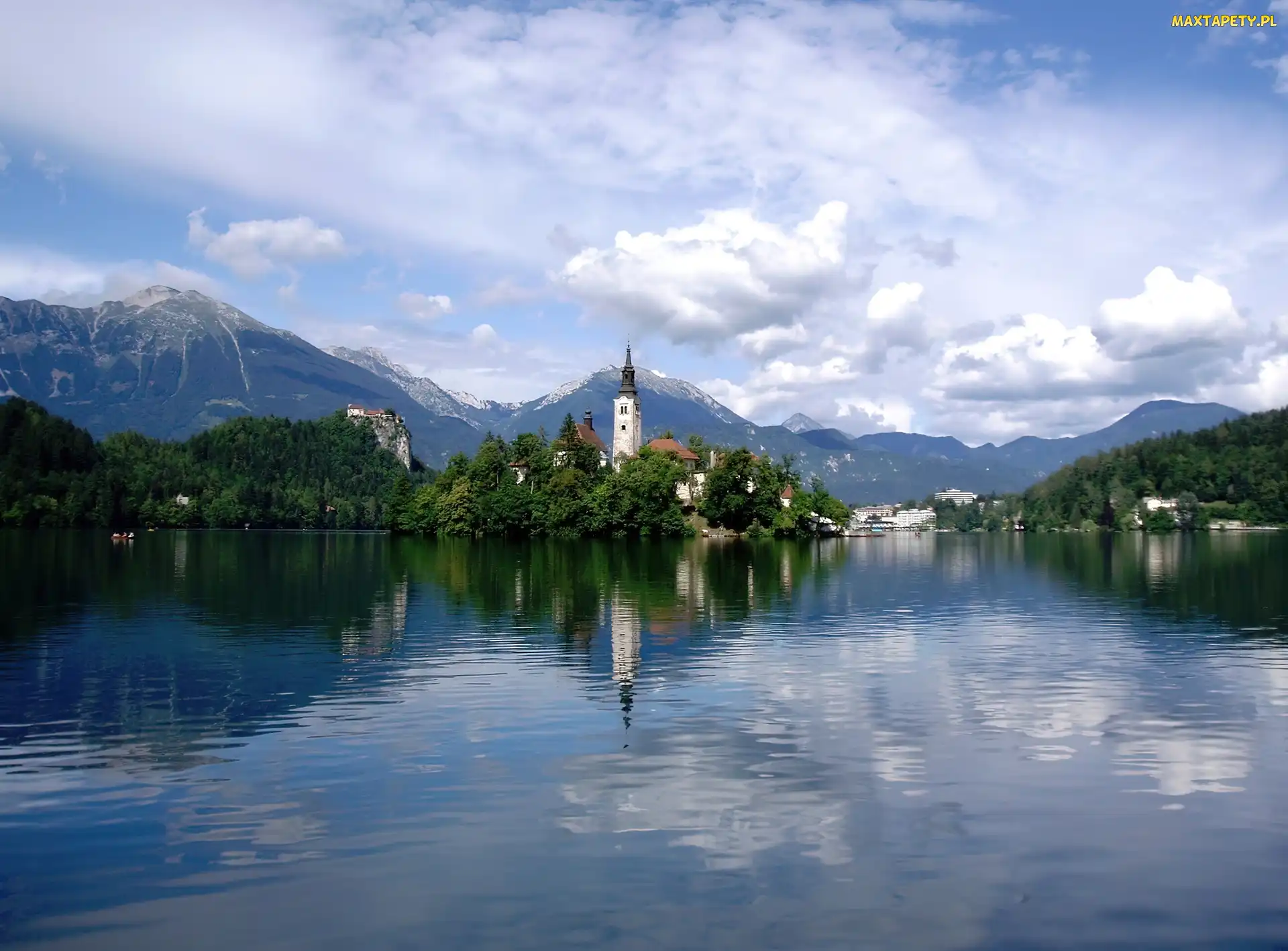 Góry, Słowenia, Bled, Jezioro, Kóściół