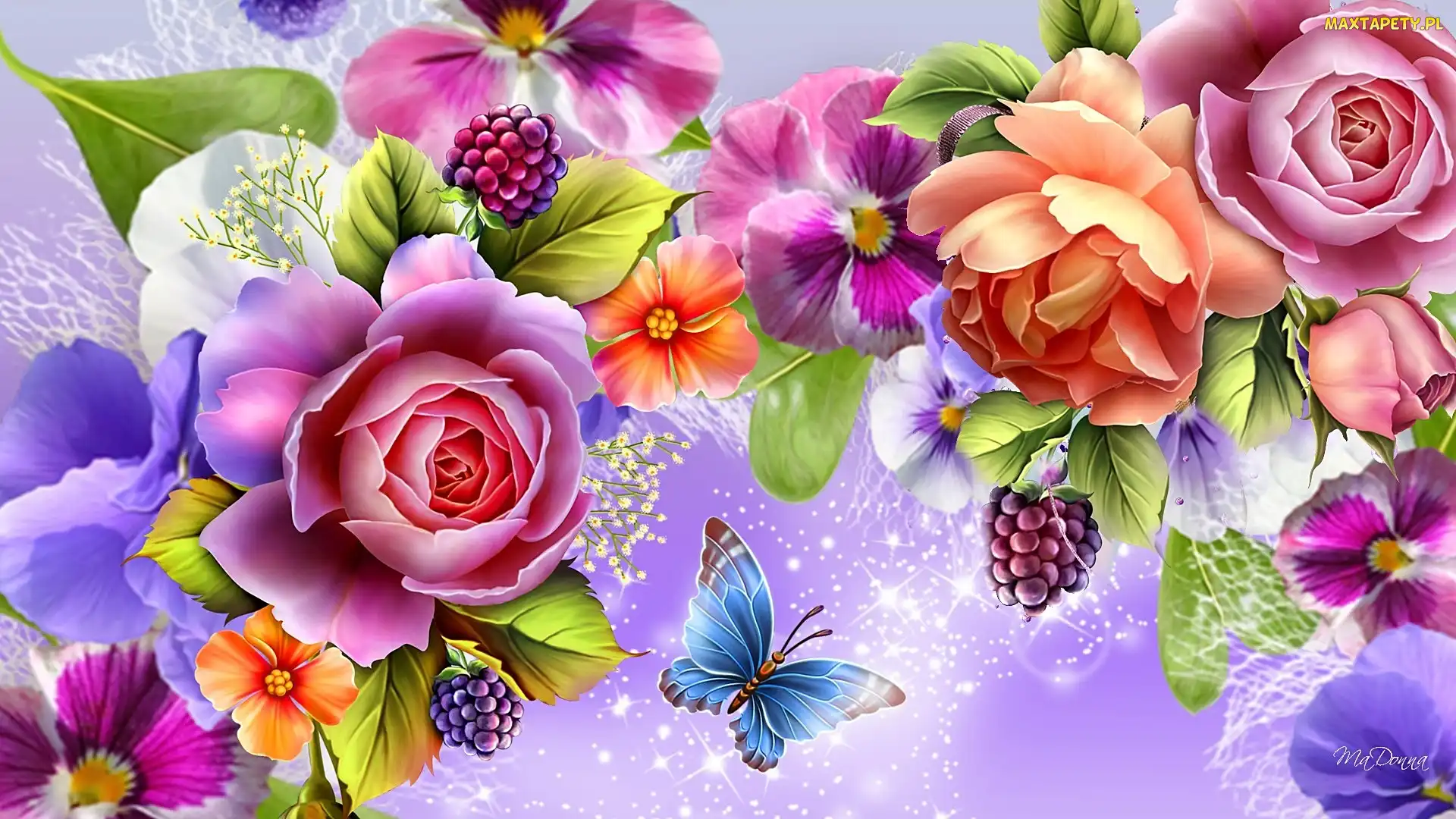 Art, Motyl, Kolorowe, Kwiaty