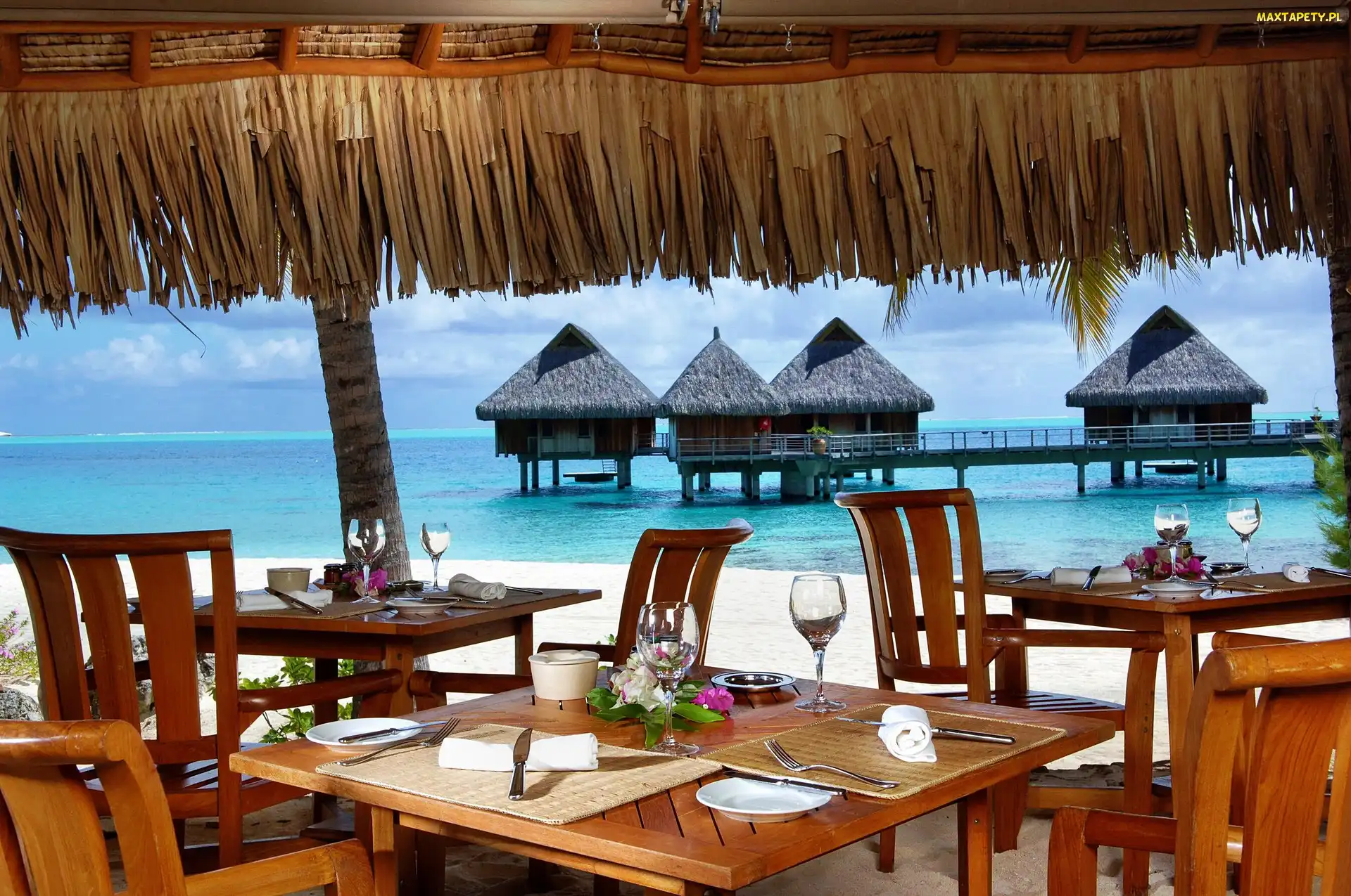 Bora Bora, Ocean, Restauracja, Plaża