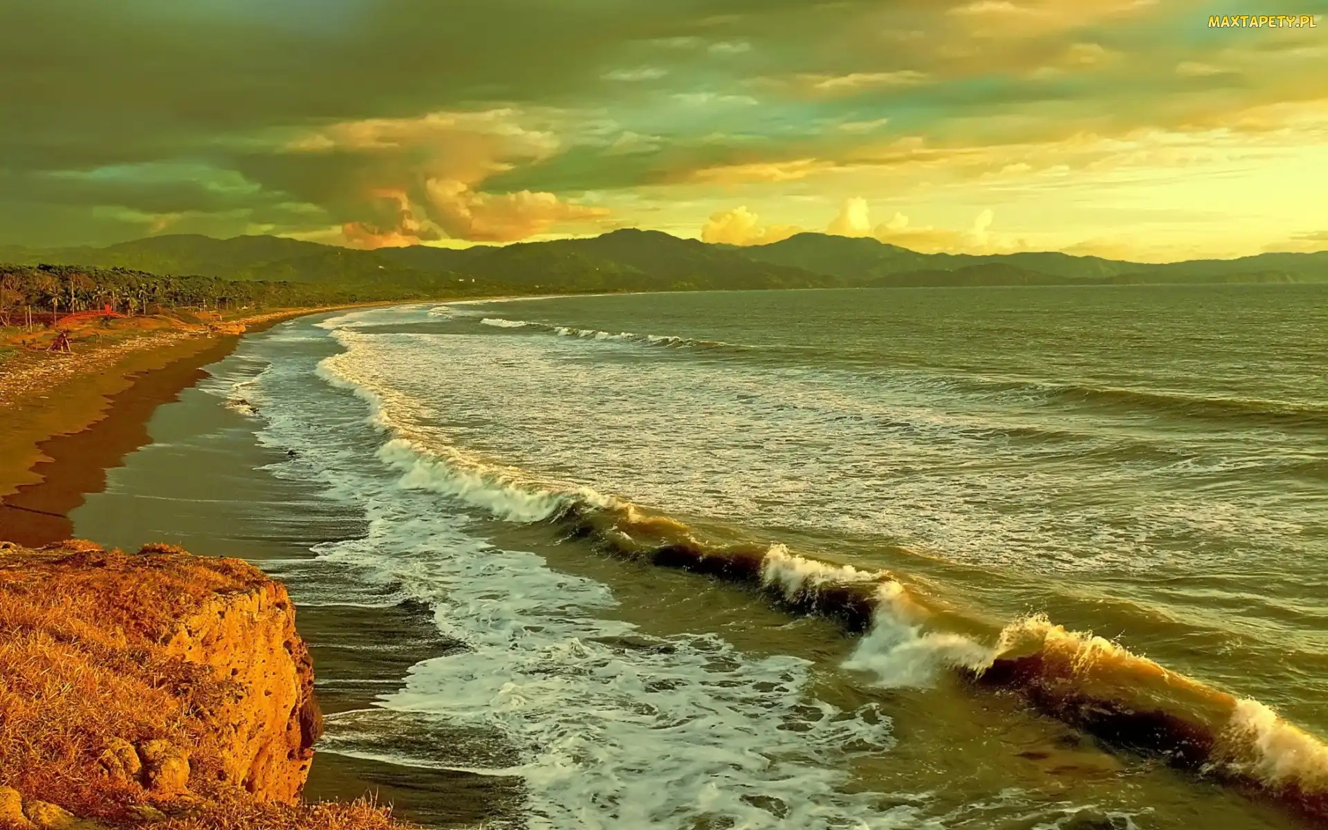 Góry, Fale, Wybrzeże, Plaża