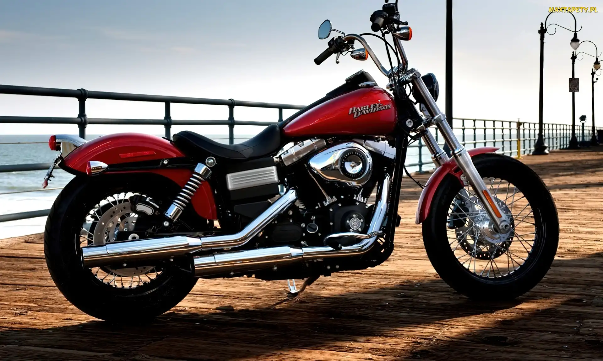 Latarnie, Barierka, Harley, Motocykl, Davidson, Most