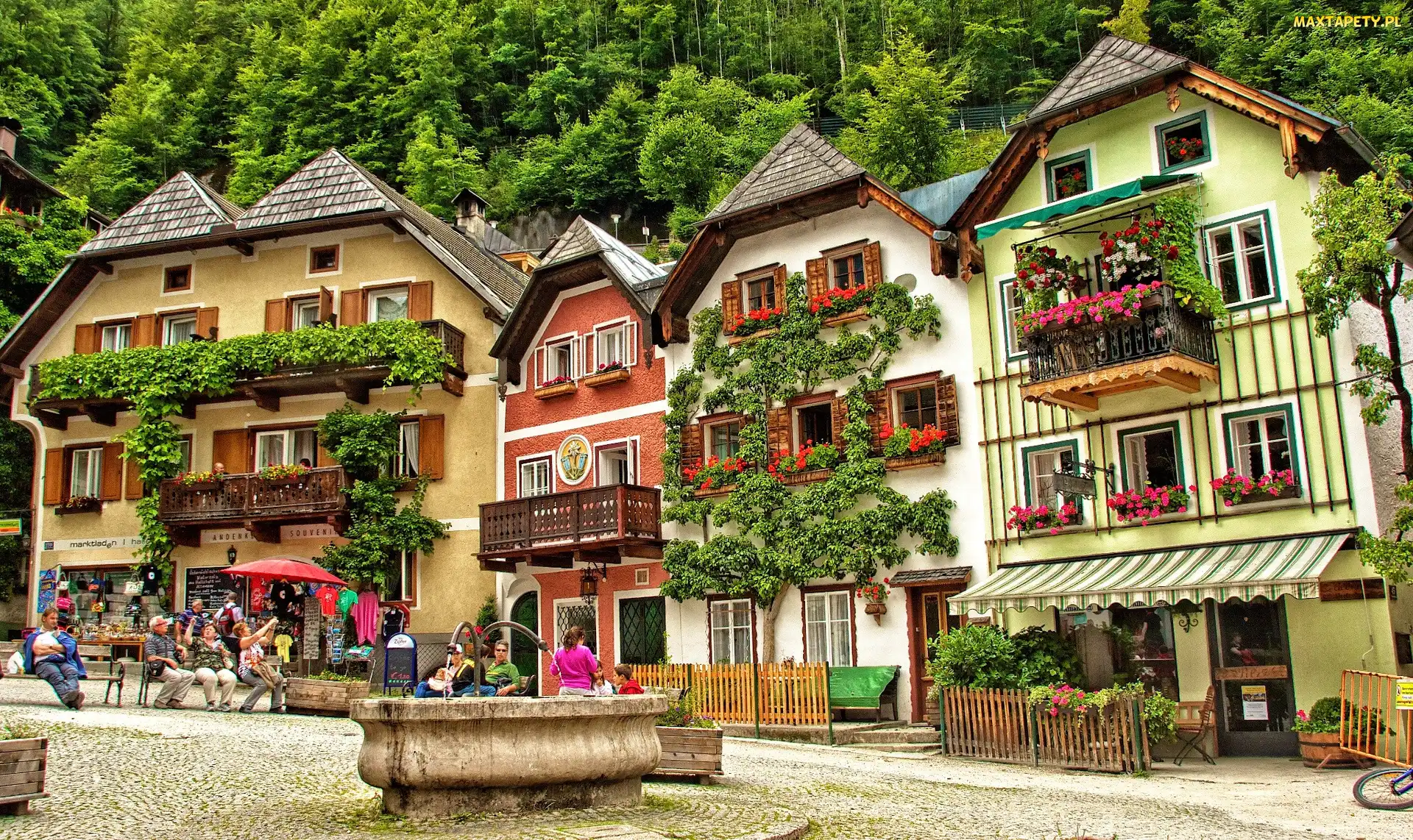 Skwerek, Austria, Hallstatt, Miasteczko, Domy