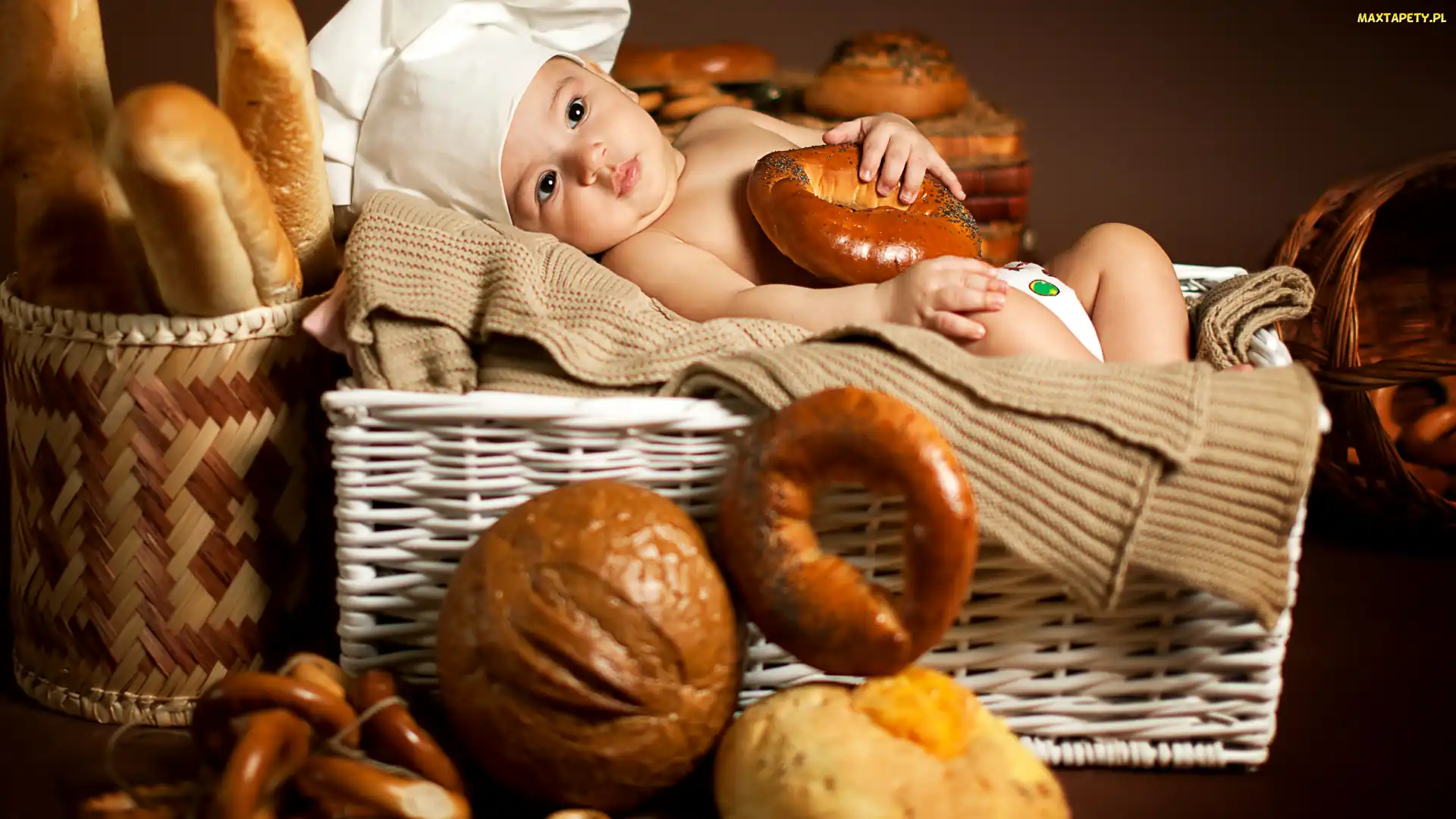 Dziecko, Kucharza, Pieczywo, Czapka, Koszyk