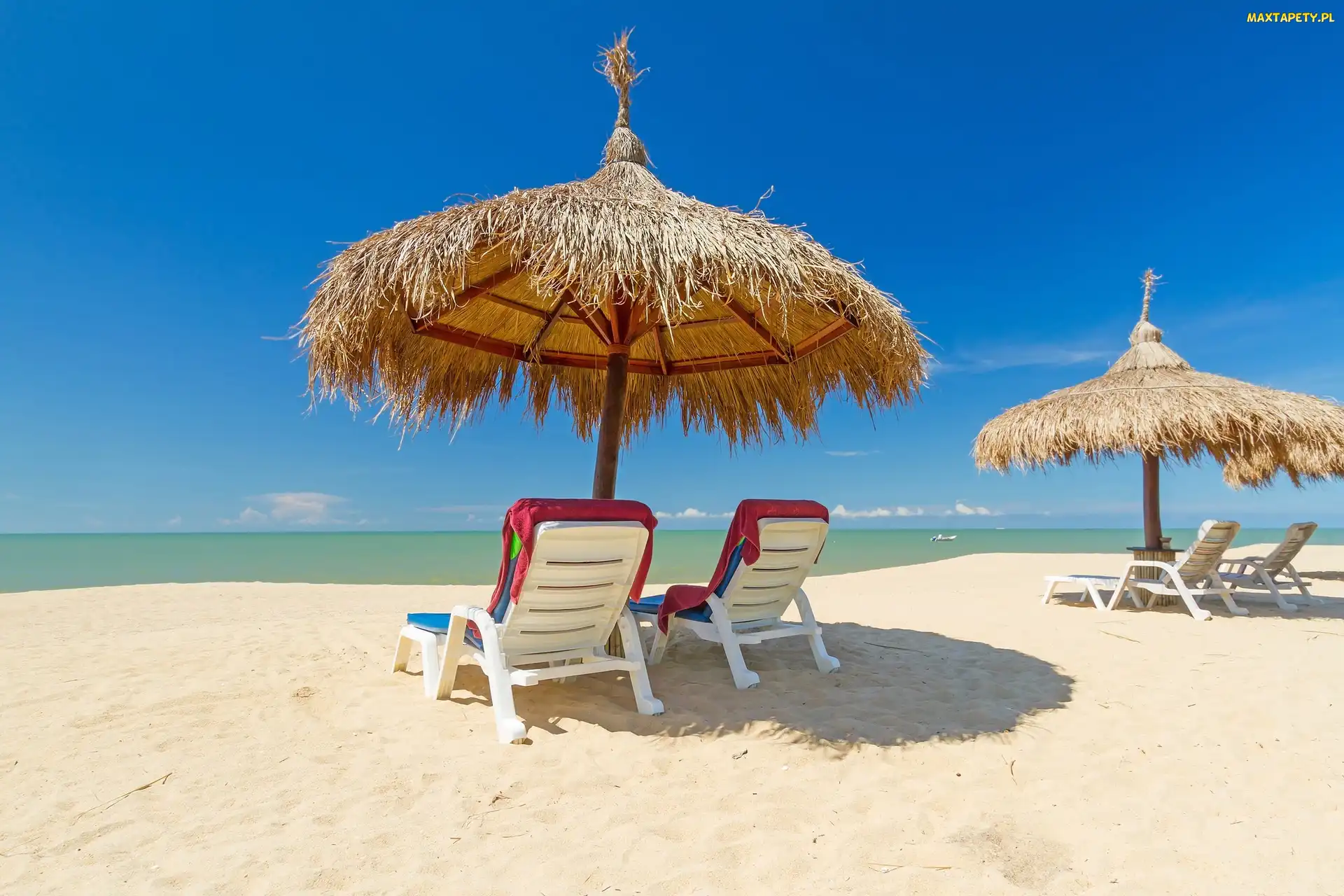 Ocean, Wakacje, Parasole, Leżaki, Plaża